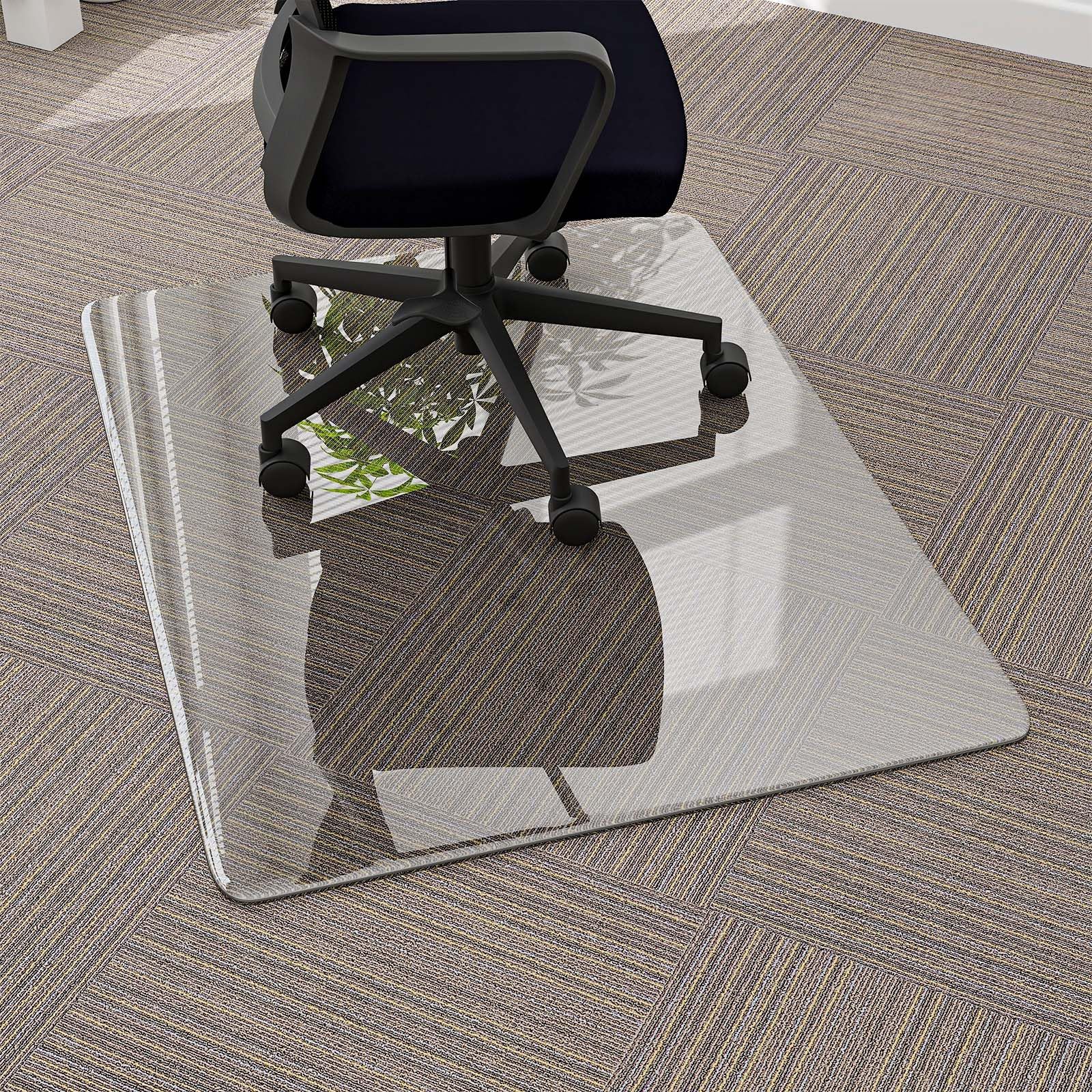 VETROVUE Premium Tempered Glass Chair Mat - 36“ x 46” Tempered Glass Floor Mat - 1/5” Thick Transparent Computer Floor Mat with 4 Non-Slip Pads (for Carpeted Office Chairs)