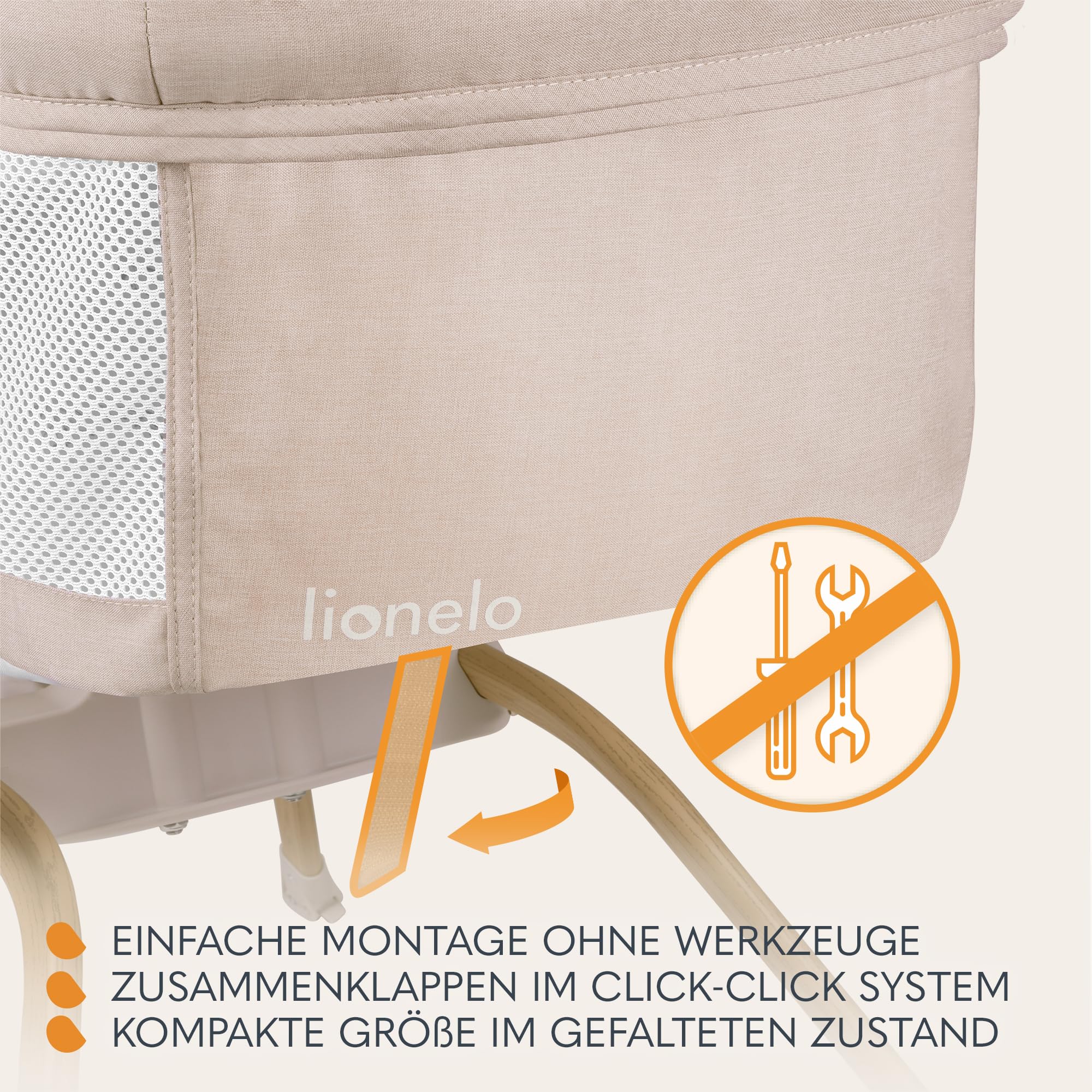 Lionelo Malin Evo Babywiege, Reisebett für Babys mit Matratze | Kinderreisebett, Reisegitterbett, von 0 bis 9 kg, Vordach, Moskitonetz, klappbar, Schaukelsystem, Liegeverstellung, schnelle