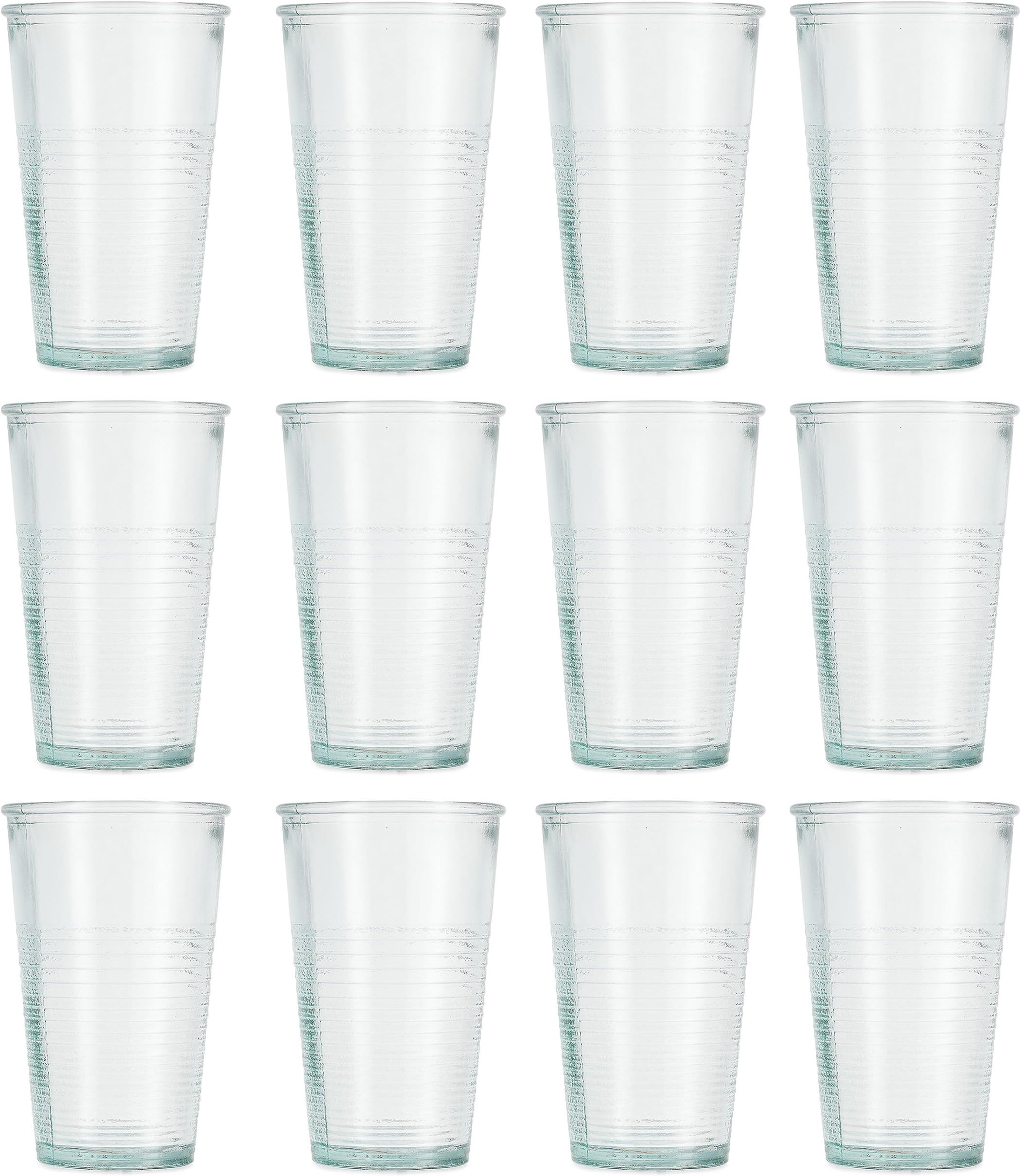 Jamie Oliver Highball Tumbler Glass 12 x 250ml/9oz Genuine Recycled Vintage Style Green Tinge Hi Ball Glassware Set for Drinking Juice, Water, Cordial & More Dishwasher Safe Glasses Made in Spain