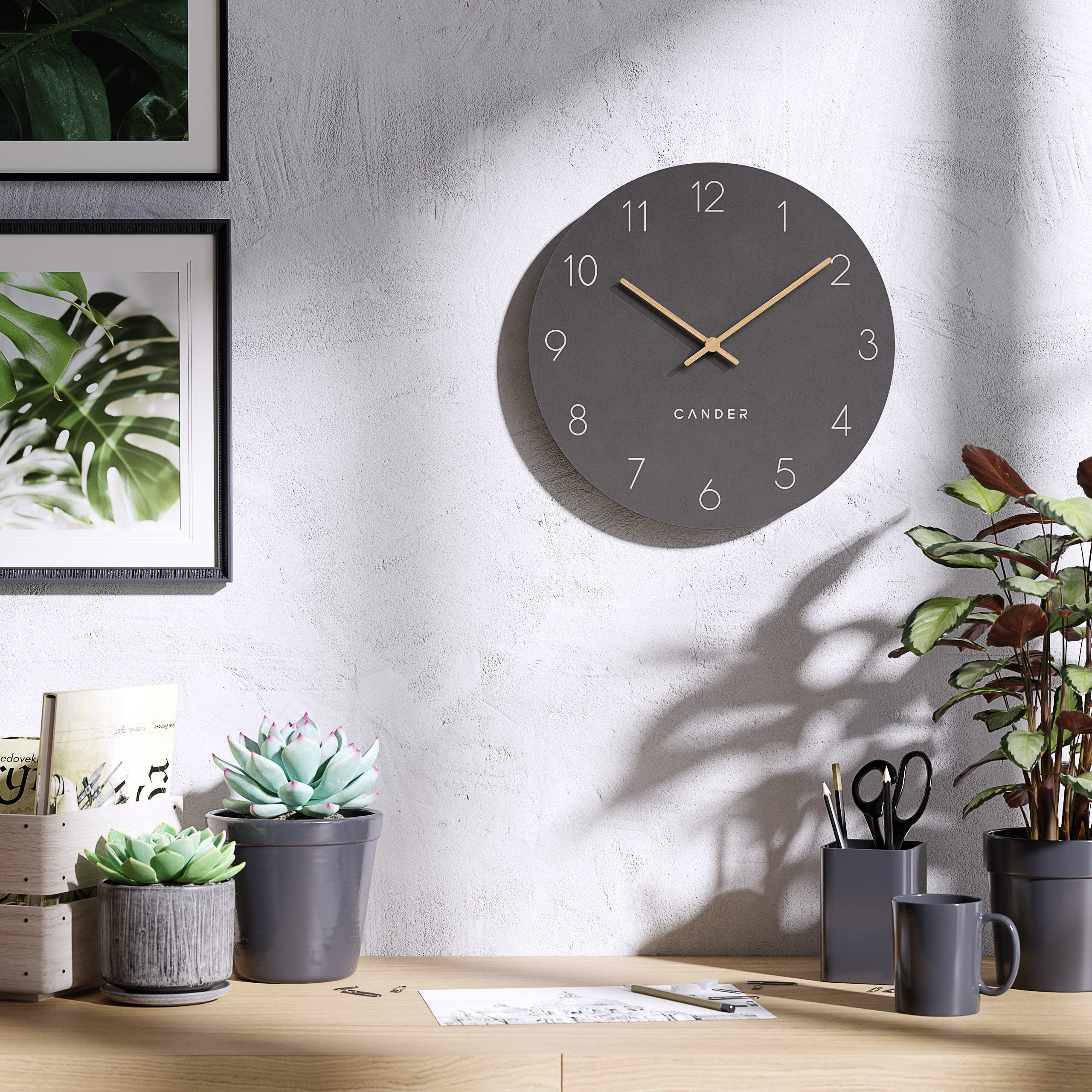 Cander Berlin MNU 2630 A Wanduhr lautlos ohne Ticken 30 cm analog Wohnzimmer Küche modern Vintage grau Holzzeiger