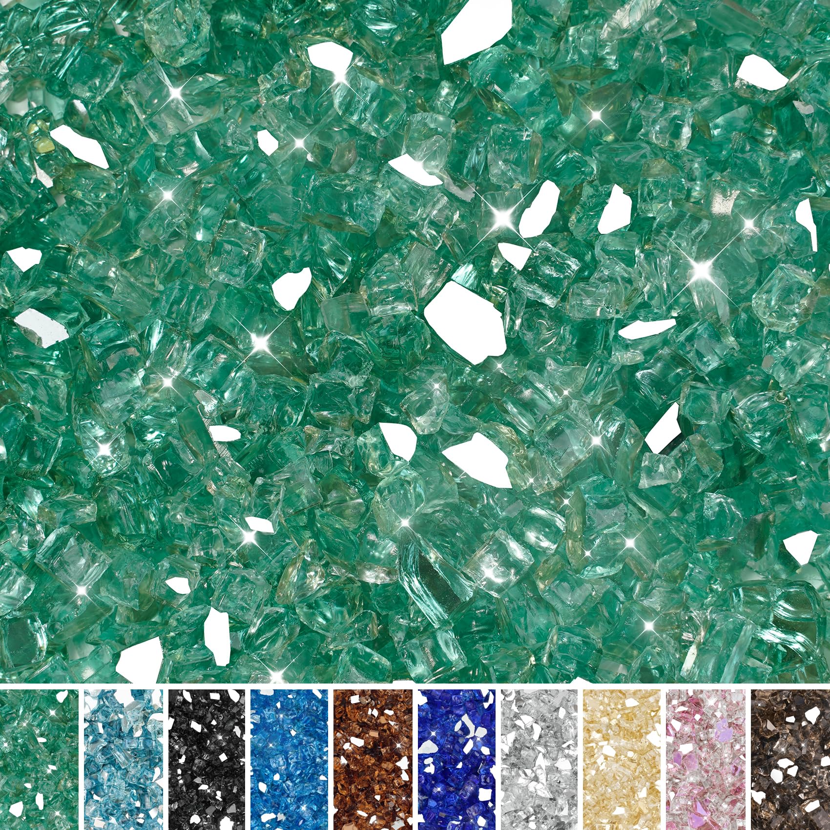 Skyflame 10-Pound Fire Glass for Fireplace Fire Pit and Landscaping, 1/2-Inch Light Green Reflective