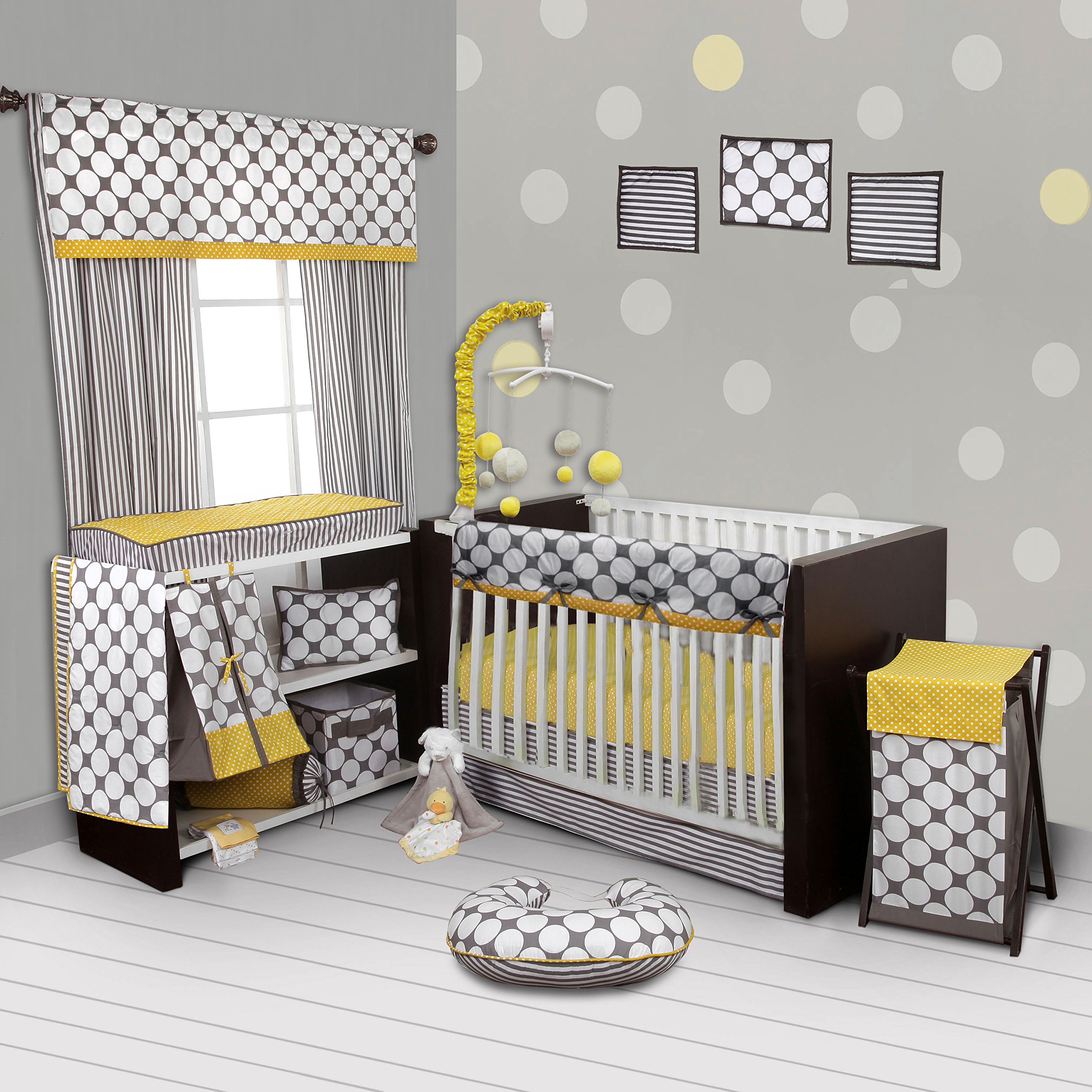 Grey Large Dots Crib Fitted Sheet - 100% Cotton Percale For Standard Baby Crib Mattress