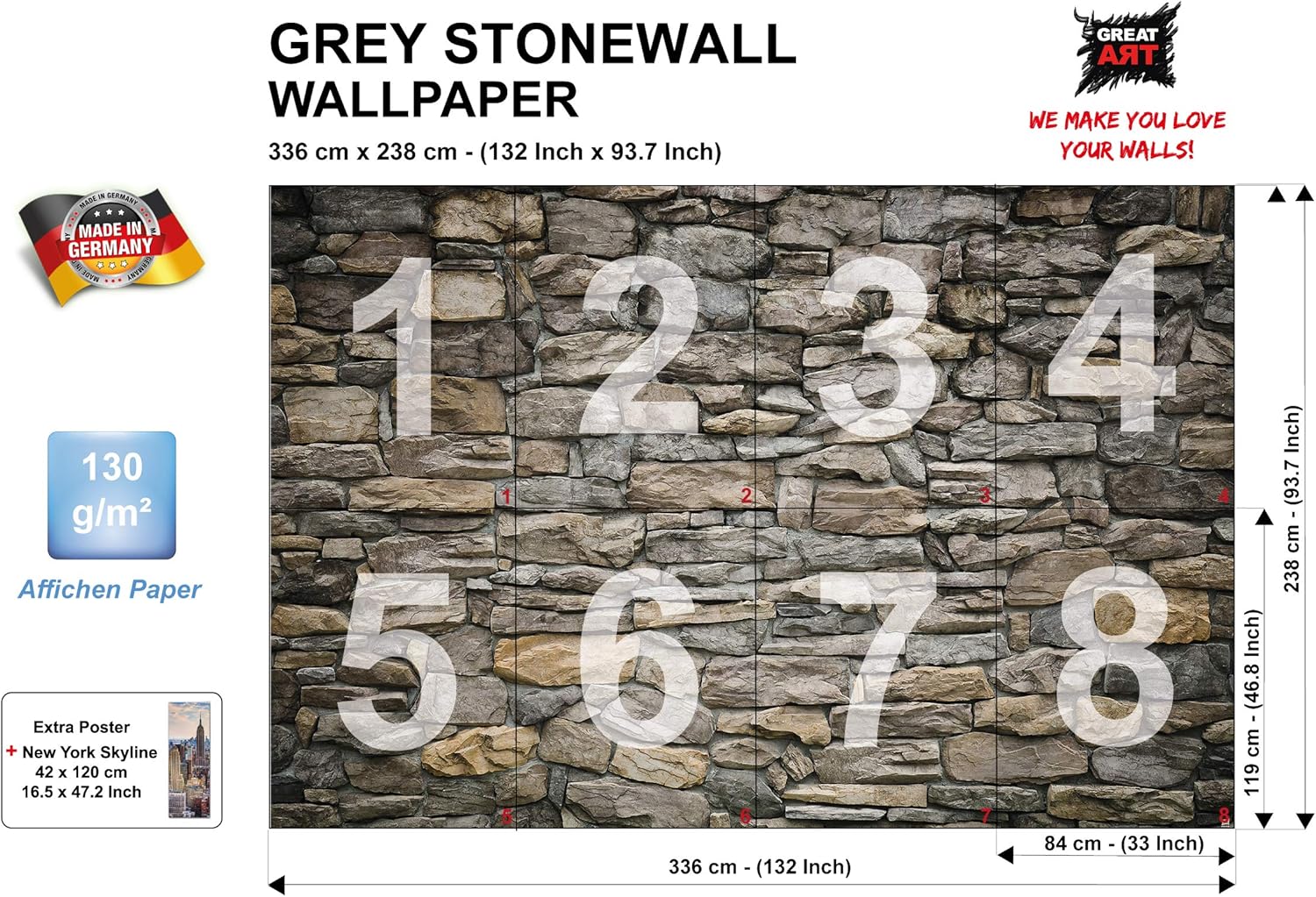 Exclusive Discount 50% Price Great Art Photo Wallpaper Grey Stonewall Decoration 132.3x93.7in / 336x238cm – Industrial Design Look Wall Cladding Tapestry Natural Stone Modern Style – 8 Pieces Includes Paste Super Brands Great Art Photo Wallpaper Grey Stonewall Decoration 132.3x93.7in / 336x238cm – Industrial Design Look Wall Cladding Tapestry Natural Stone Modern Style – 8 Pieces Includes Paste