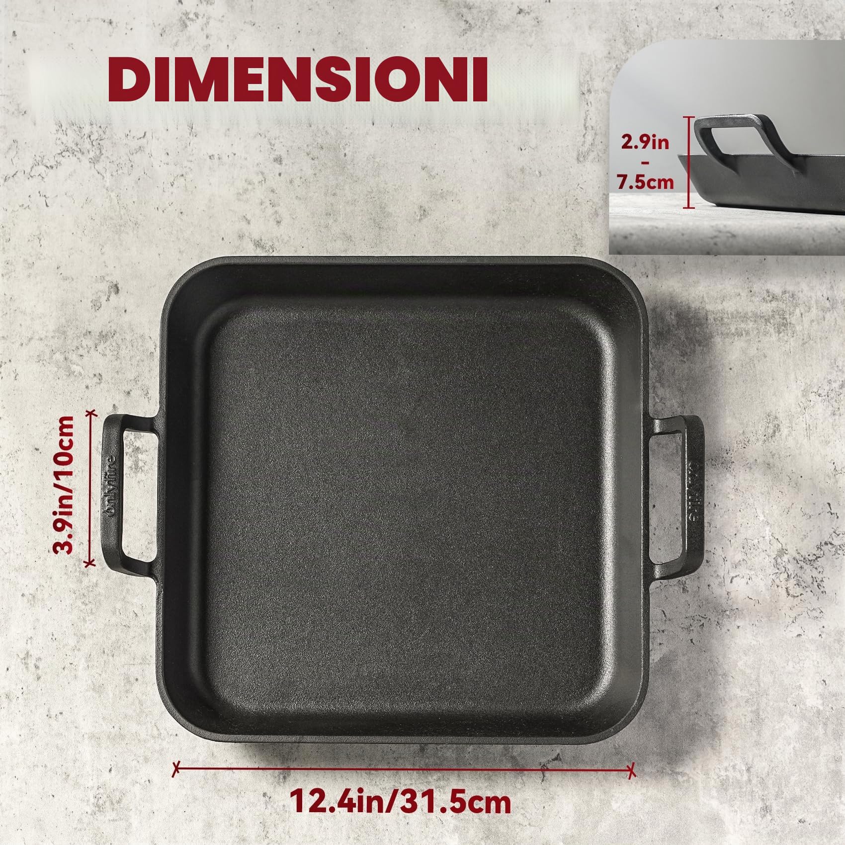 onlyfire Piastra Rettangolare in Ghisa con Manici, Padella BBQ per Grill a Gas, Grill a Carbonella e La Maggior Parte dei Forni, 31.5 * 31.5 * 3.8 cm