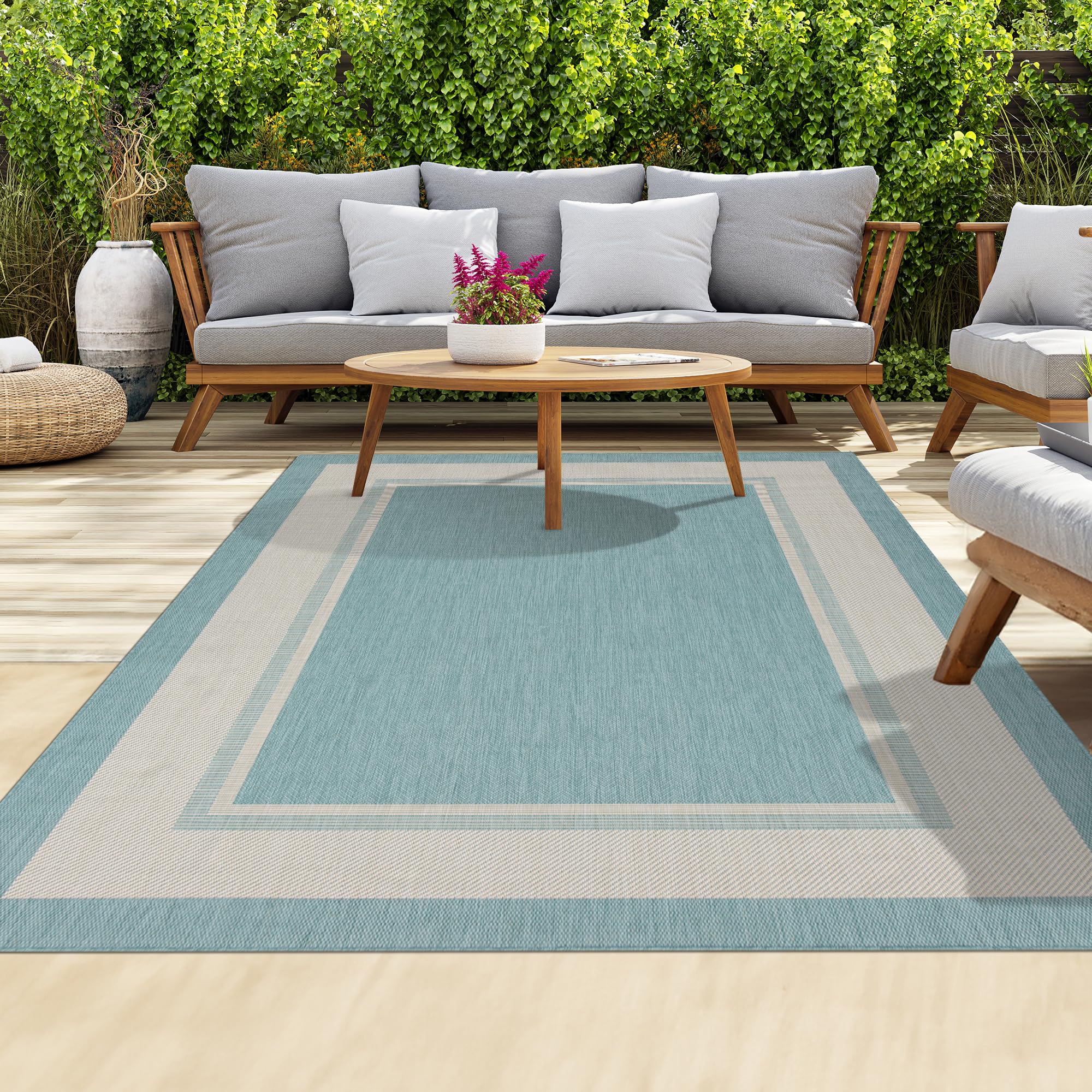 HomeArt Outdoor Rugs | Easy-Cleaning Indoor & Outdoor Area Rugs for Porch, Deck, Balcony, Garden, Picnic, Kitchen, Hallway | UV & Weather-Resistant Large Patio Rug Mats | Anthracite Cream 200 x 290 cm — view 140
