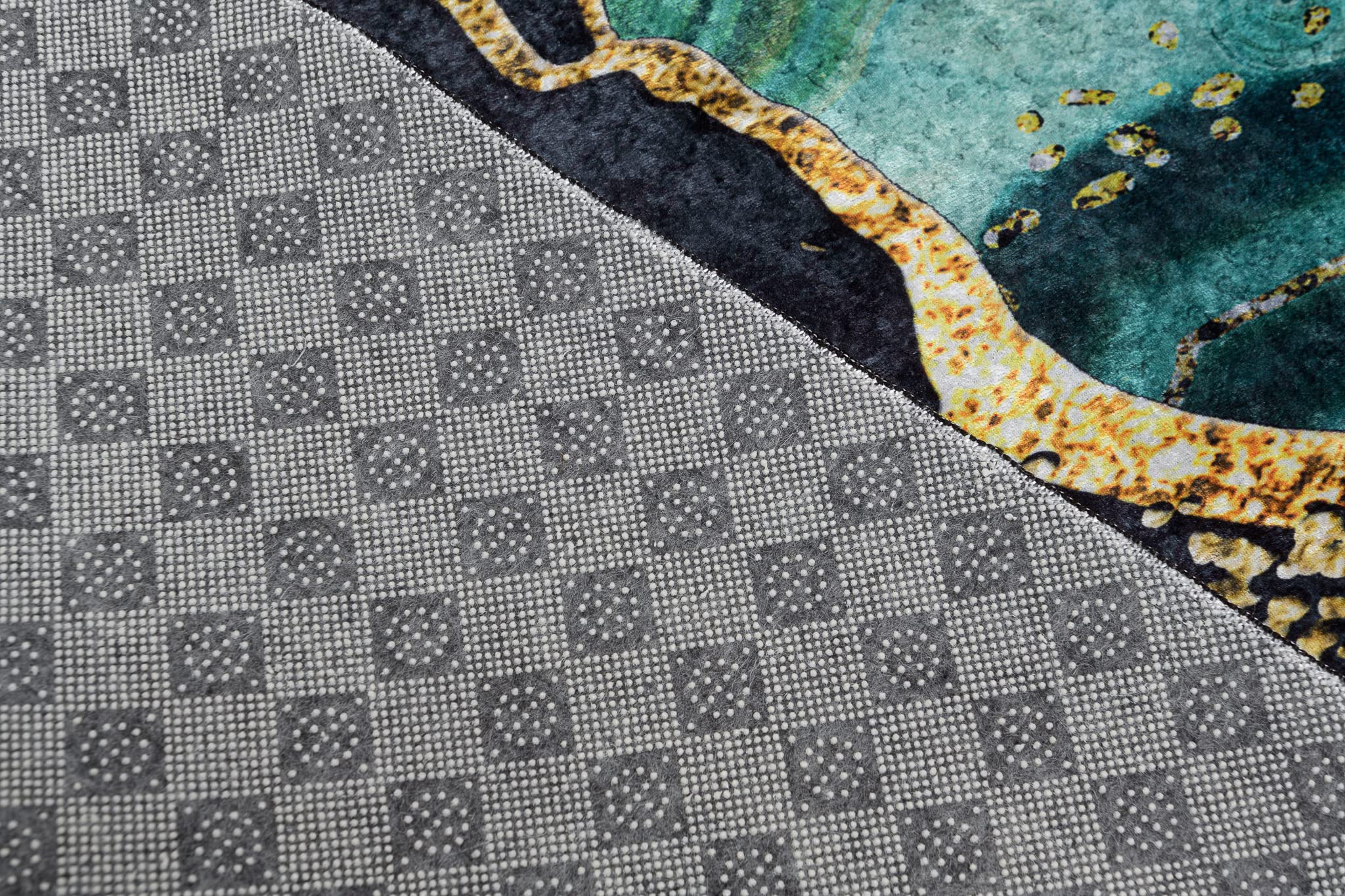 TAPISO Toscana Tappeto Soggiorno Antiscivolo Lavabile Pelo Corto Stampato Design Moderno Elegante Motivo Astratto Marmo tonalità Verde Smeraldo Oro Salotto Sala Camera 200 x 300 cm