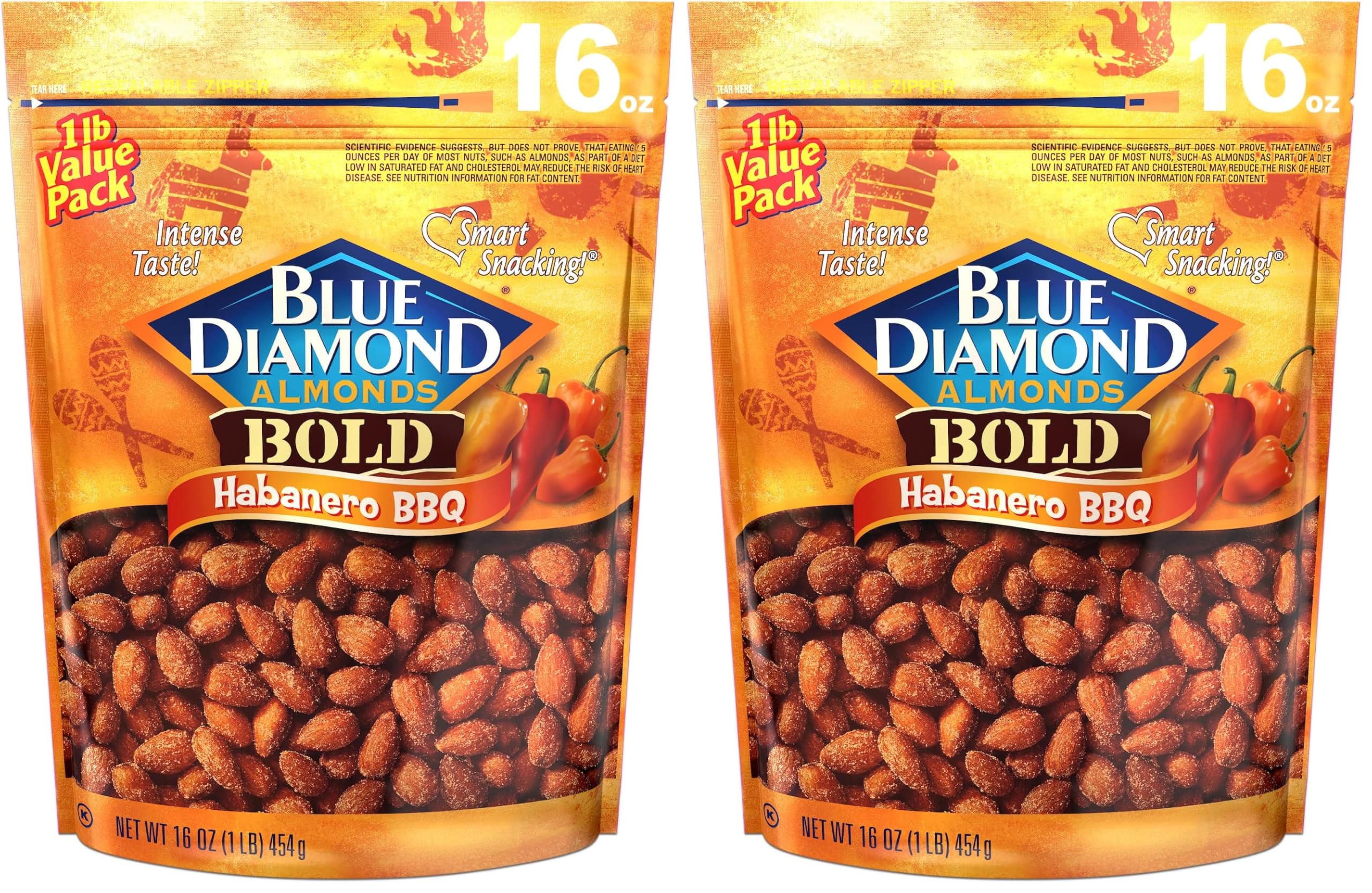 Blue Diamond Almonds, Bold Habanero BBQ, 16 Ounce (Pack of 2)
