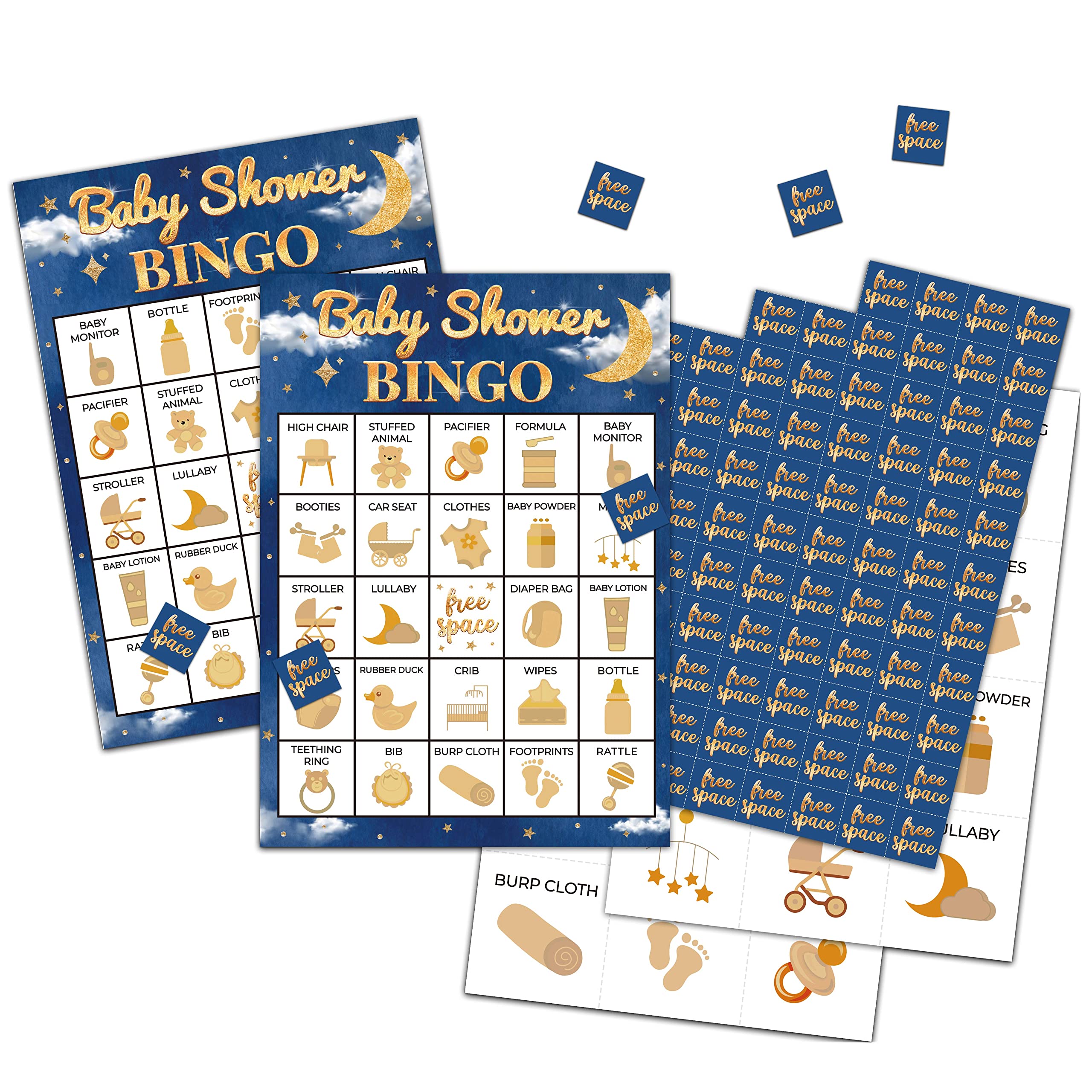 Moon and Stars Bingo Cards, Twinkle Little Star Theme Gender Reveal Bingo Game for 24 Players, Gender Reveal Party Games, Friends Activities,