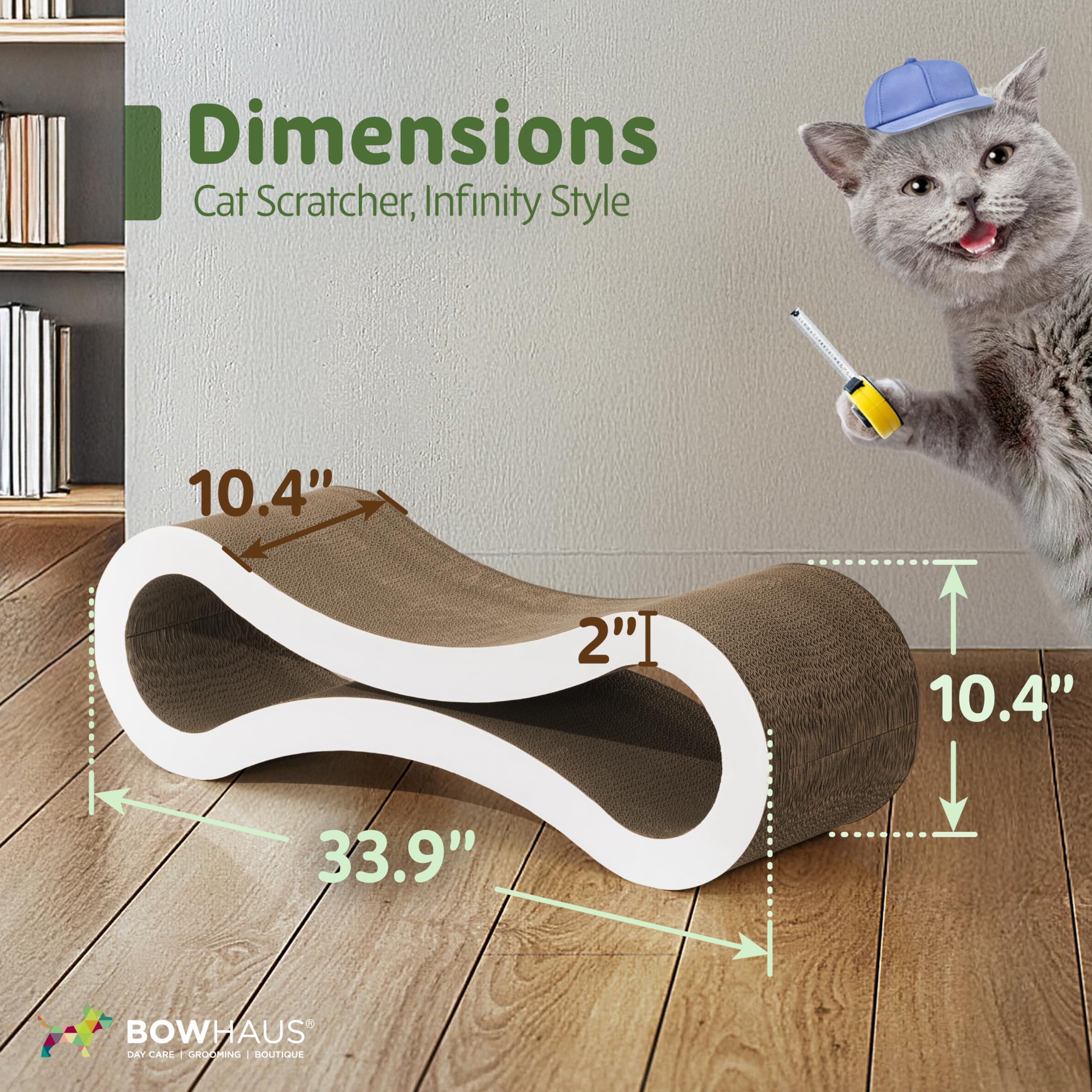 BOWHAUS Infinity - Tumbona rascador reversible para gatos, duradera y duradera, rascador de cartón para gatos, almohadilla grande para rascar gatos, tabla de rascar, almohadilla infinita para gatos de