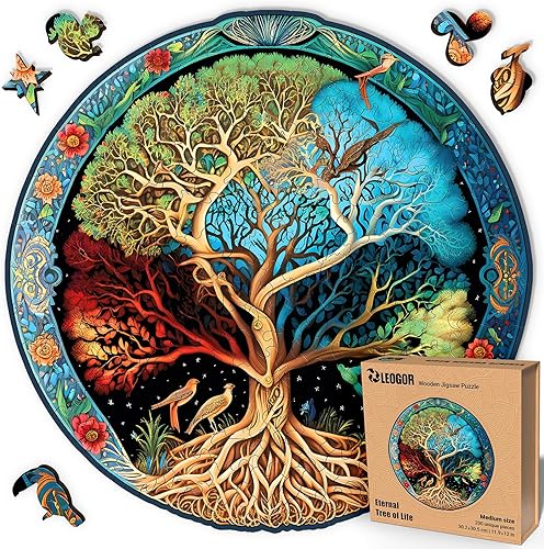 Miniatura 1 de LEOGOR Rompecabezas de madera de mandala de árbol de la vida, rompecabezas de madera de 200 piezas para adultos y niños, diseño redondo inspirado en
