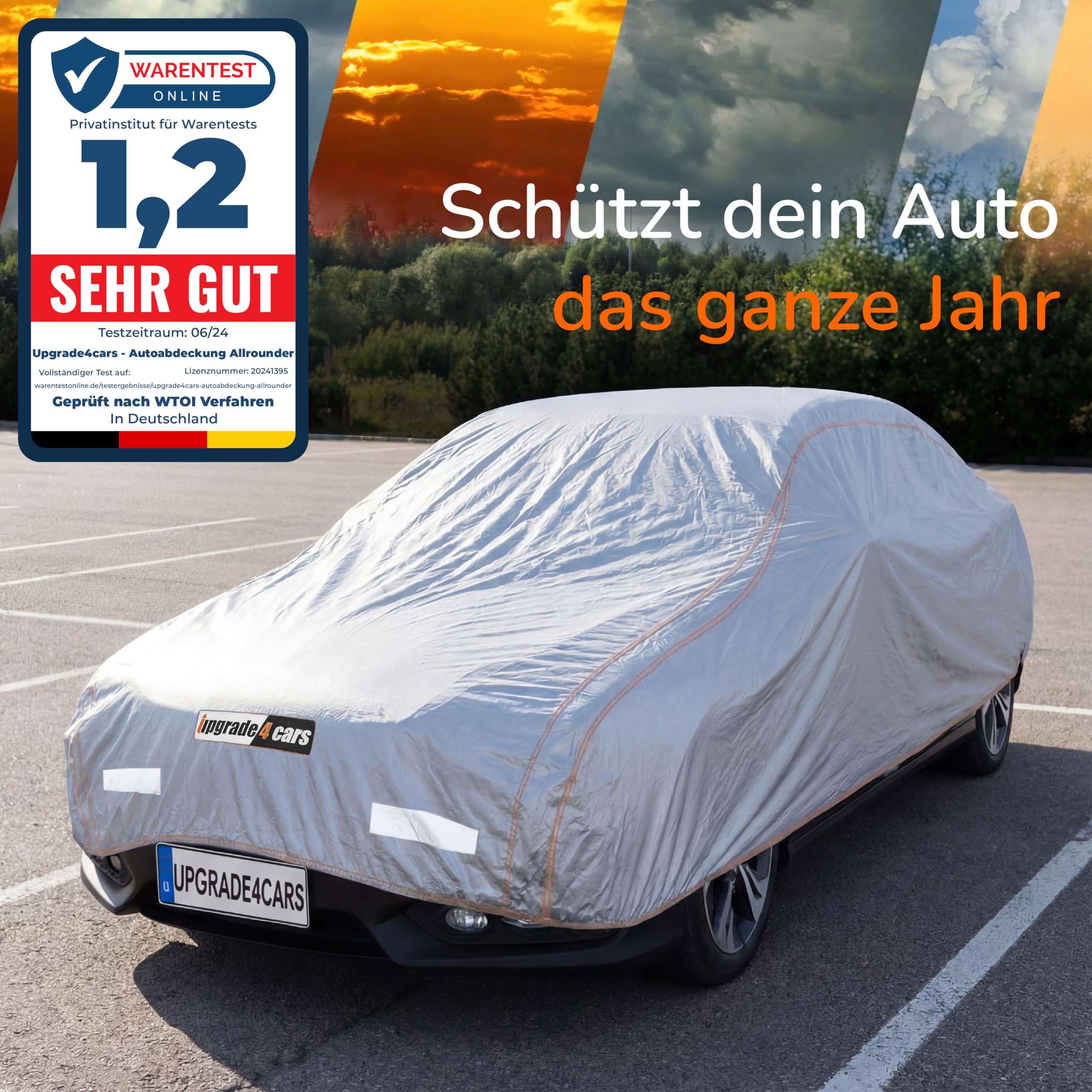 Upgrade4cars Autoabdeckung Outdoor Vollgarage Wasserdicht Version 2026 | Auto Abdeckplane Komplett für alle Jahreszeiten | Autoplane Universal Pkw - M (440x180x120 cm)