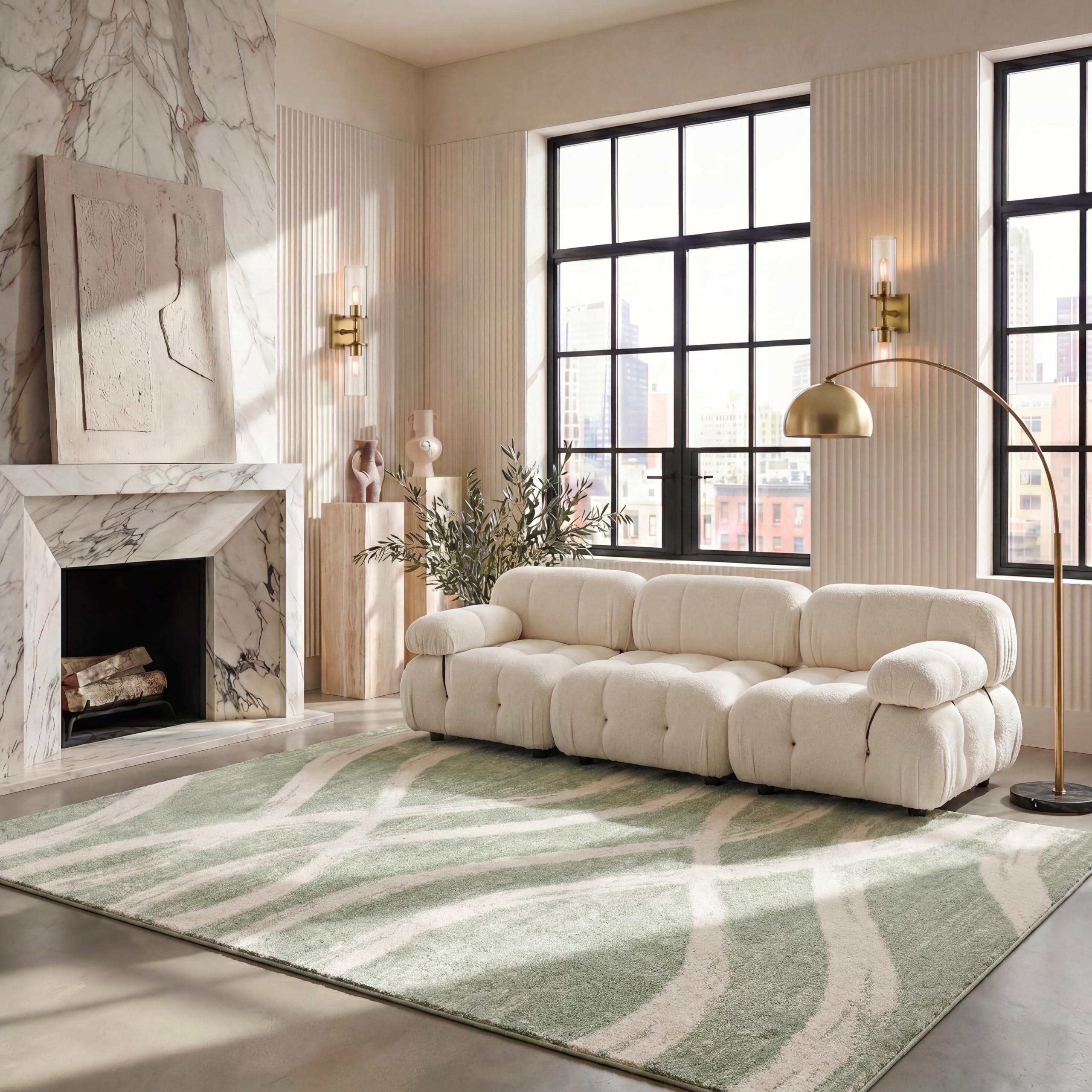 SAFAVIEH Tapis de Sol Vieilli pour Salon, Salle à Manger, Chambre à Coucher - Adirondack Collection, Tapis à Poil Court, Sauge et crème, 240 X 300 cm