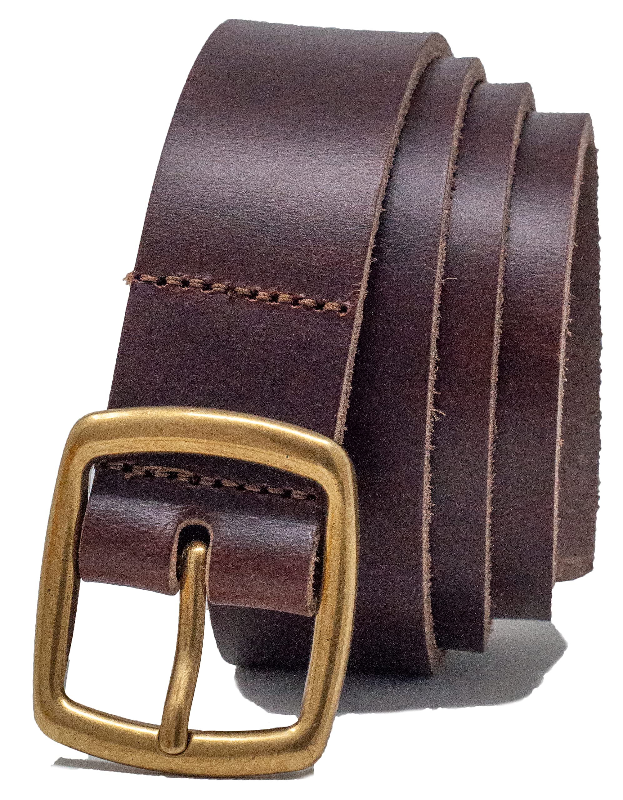 Ashford Ridge Made in England 34mm Full Hide Leather Belt with Brass Colour Full Buckle - Antique Brown 2XL