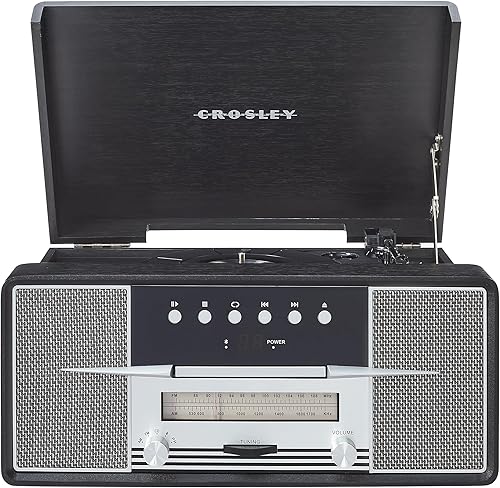 Miniatura 12 de Crosley CR7016A-BK Rhapsody - Tocadiscos de vinilo 7 en 1 con Bluetooth, 3 velocidades, reproductor de CD, radio AMFM, color negro