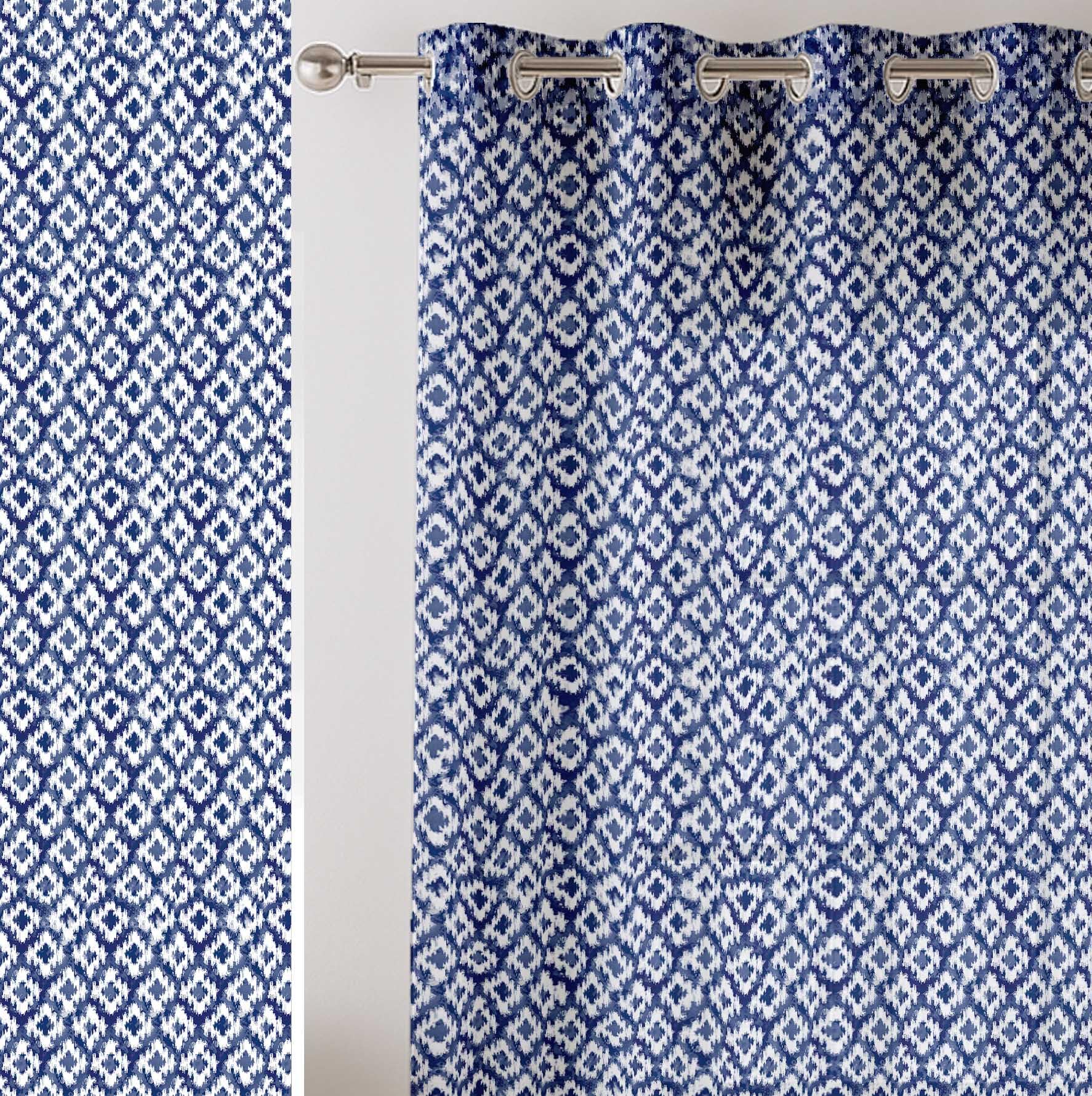 Cortinas Ikat Azul de 160 cm con Ojales para Ventana Baja en Dormitorio y Cocina Juego de 2 Paneles