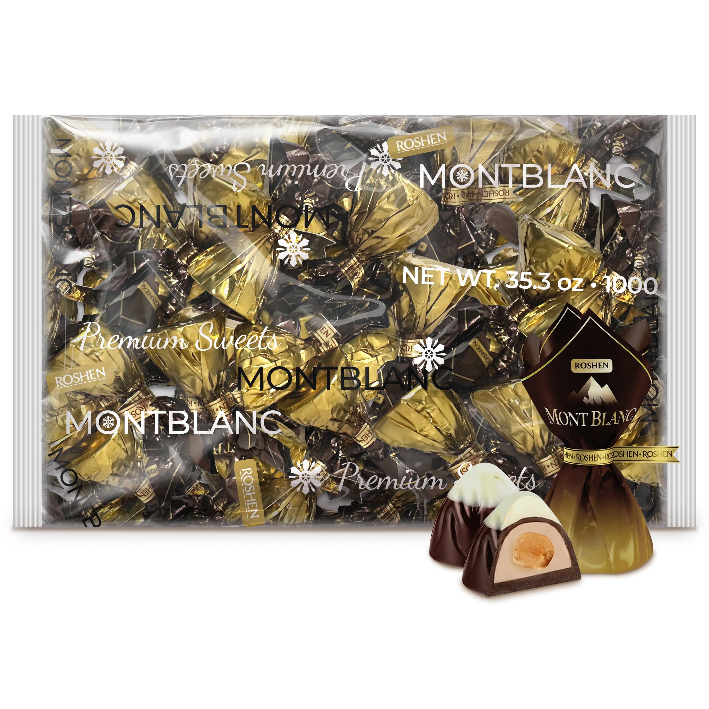 Roshen Mont Blanc with Whole Hazelnuts, Delicious, Flavorful Sweets Bulk Gourmet Candy 2.2lb/1kg