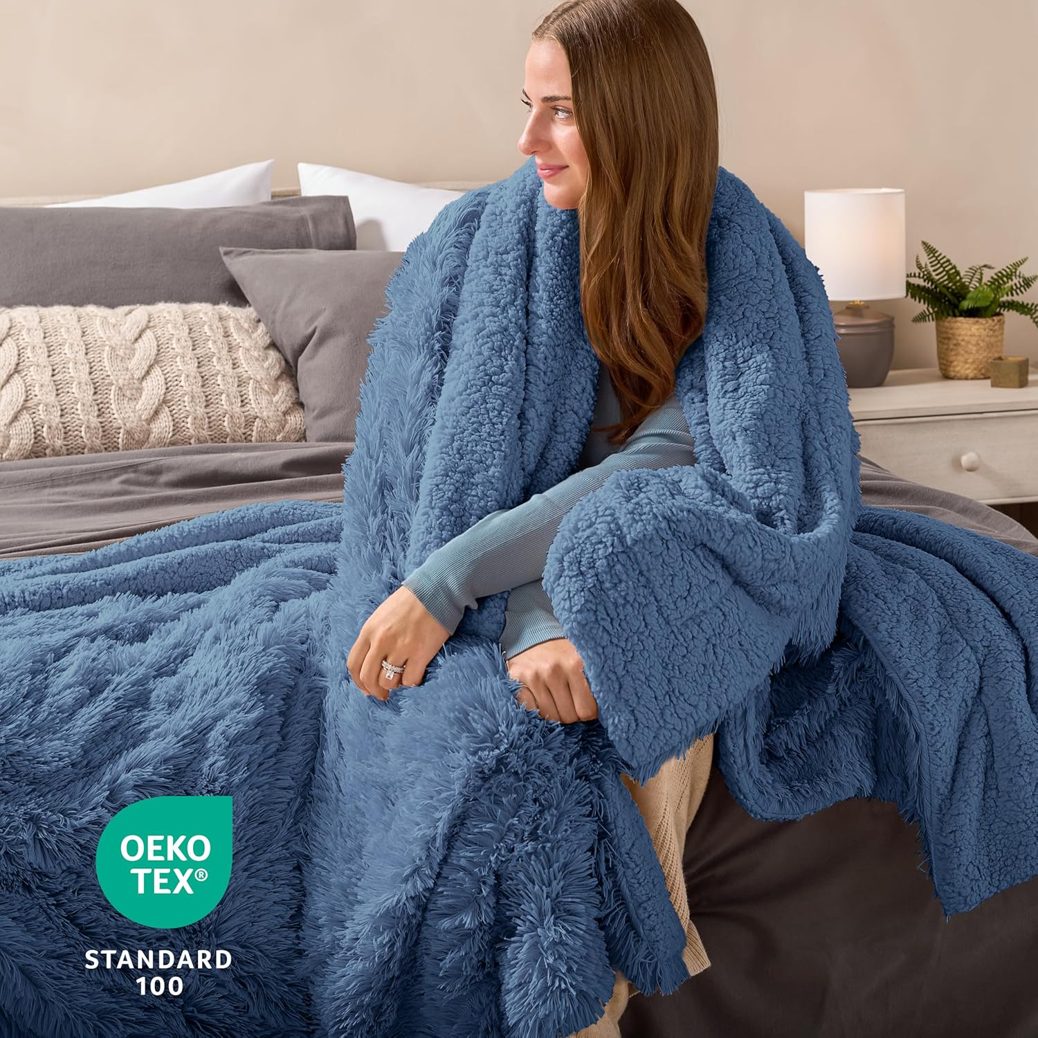 Bare Home Shaggy Faux Fur Sherpa Blanket - Super Soft, Fuzzy, Fluffy - Reversible Cozy Warm Blanket for Couch, Sofa, Chair, Bed - Luxury Home Decor (Full/Queen, Coronet Blue)