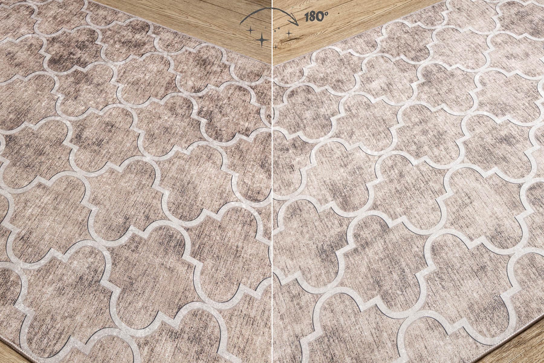 Bieżnik antypoślizgowy Lotus Clover 60920 koniczyna, melanżowy beżowy do prania 80 cm 80 x 900 cm beżowy