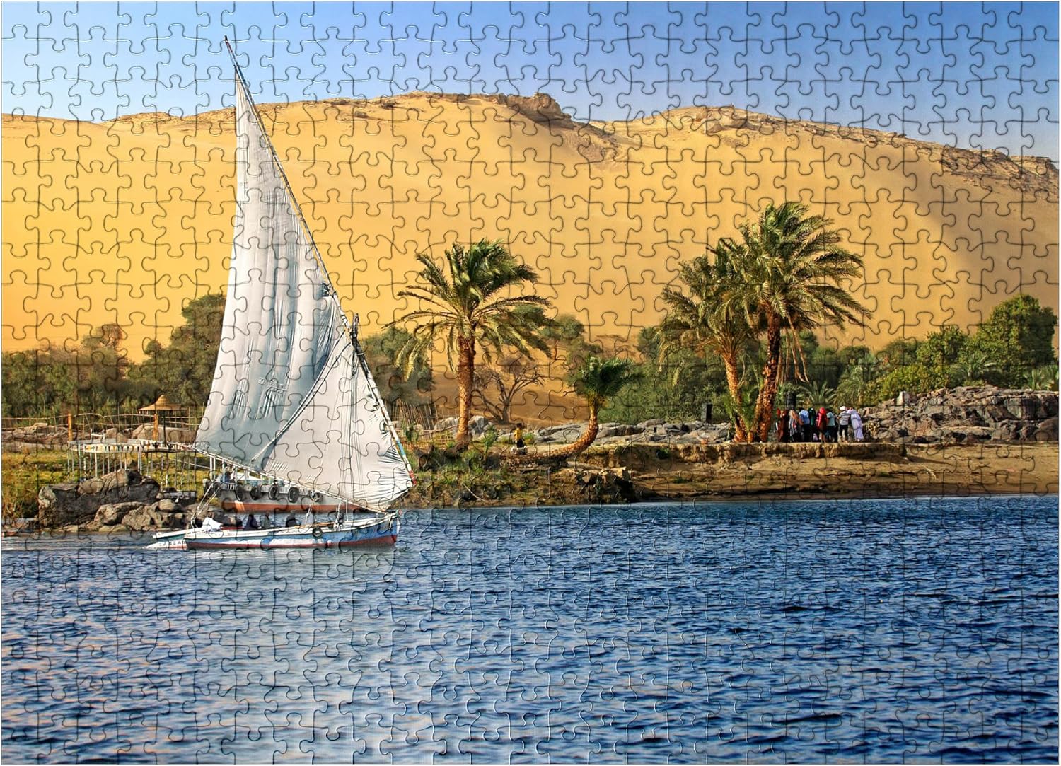 MyPuzzle Felucca On The Nile Against The Mountains of The Libyan Desert, Aswan, Egypt - Premium 1000 Piece Jigsaw Puzzle for Adults
