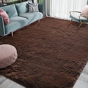HOMORE Luxury Fluffy Area Rug Modern Shag Rugs for Bedroom Living Room, Super Soft and Comfy Carpet, Cute Carpets for Kids Nursery Girls Home, 3x5 Feet, Brown