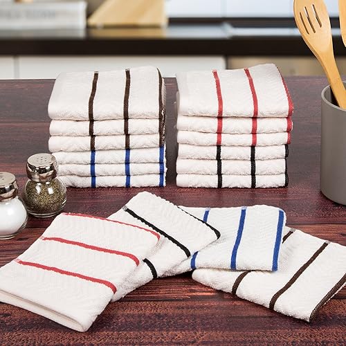 Miniatura 2 de Lavish Home Juego de 8 toallas de cocina de algodón peinado, absorbentes con tejido de cheurón, paños de lavado para limpieza y secado (multicolor)
