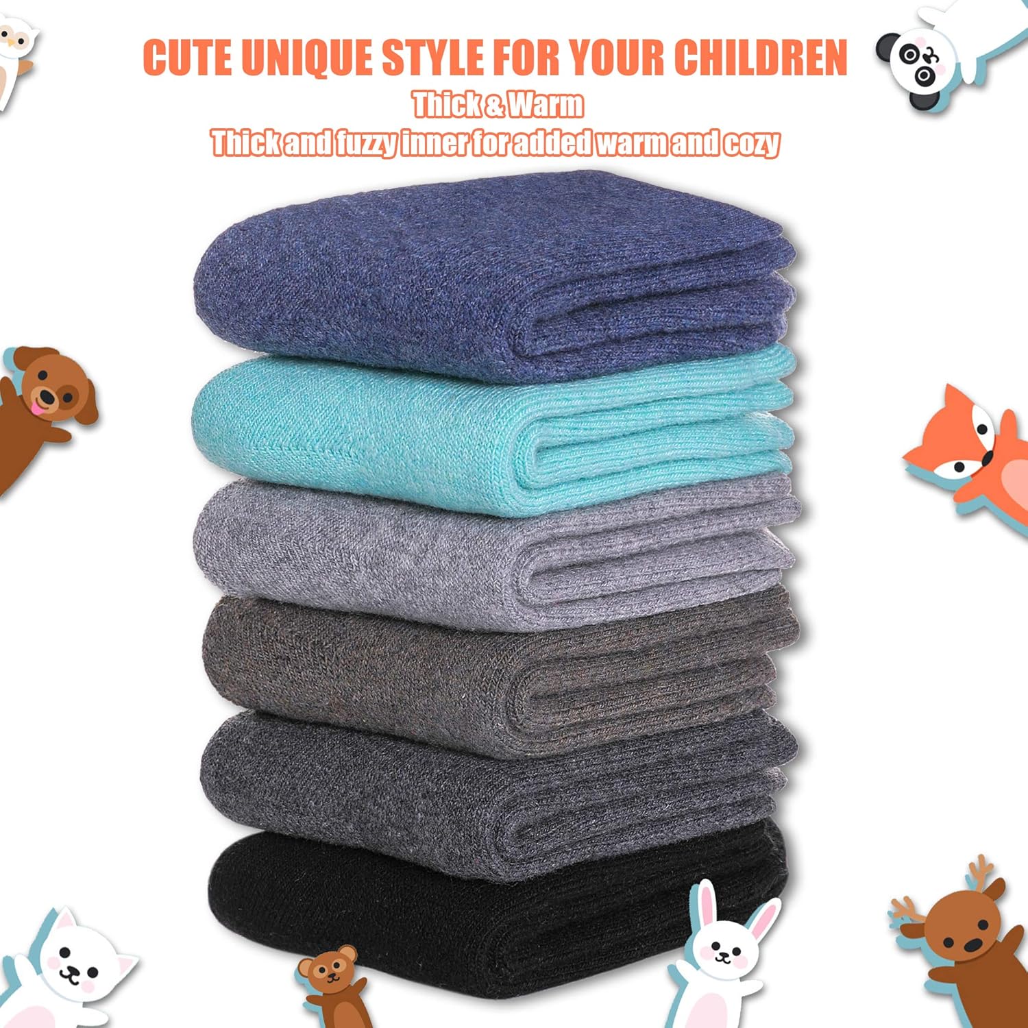 LANLEO Kids Wool Socks For Toddlers Boys Girls Hiking Winter Warm Cozy Thick Heavy Thermal Crew Boot Socks 6 Pairs - Image 2