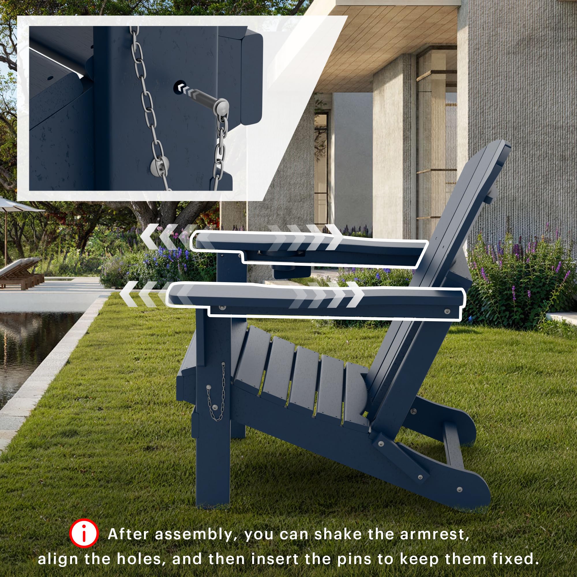 Sillas Adirondack, silla Adirondack plegable de polietileno de alta densidad para todo tipo de clima con portavasos para jardín, terraza, patio trasero y patio (azul)