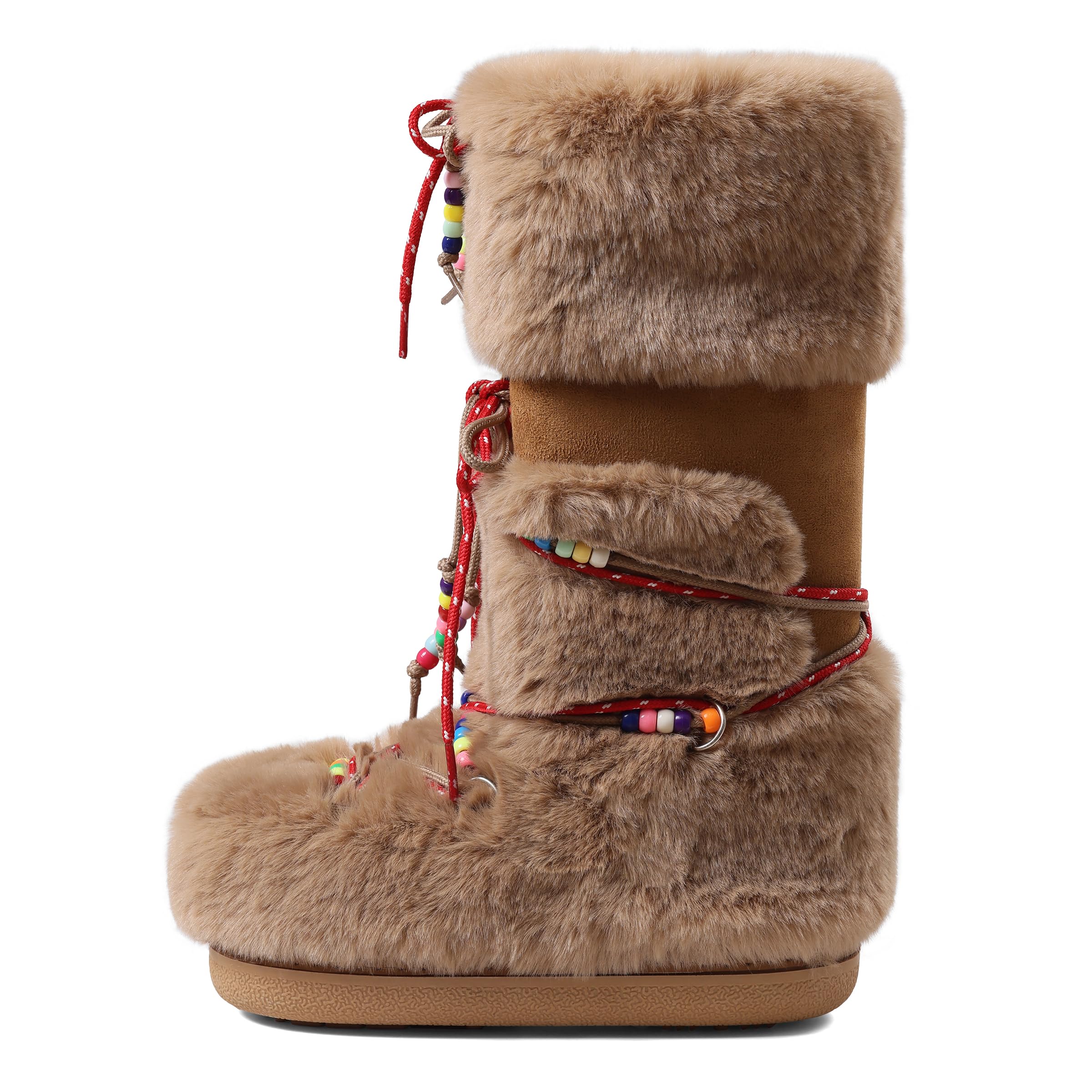 Fur Boots for Women Fuzzy Winter Knee High Snow Boots Lace-Up Y2k Platform Fluffy Warm Trendy 2025