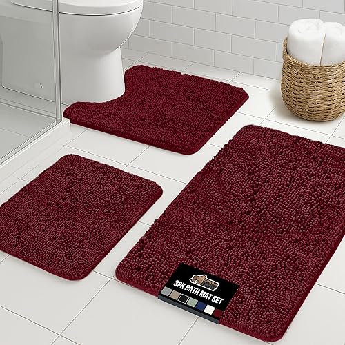 Vista 17 de GORILLA GRIP - Juegos de alfombras de baño, juego de 2 alfombras de área de felpilla suave, alfombra base de inodoro y alfombra de 30 x 20, Gris