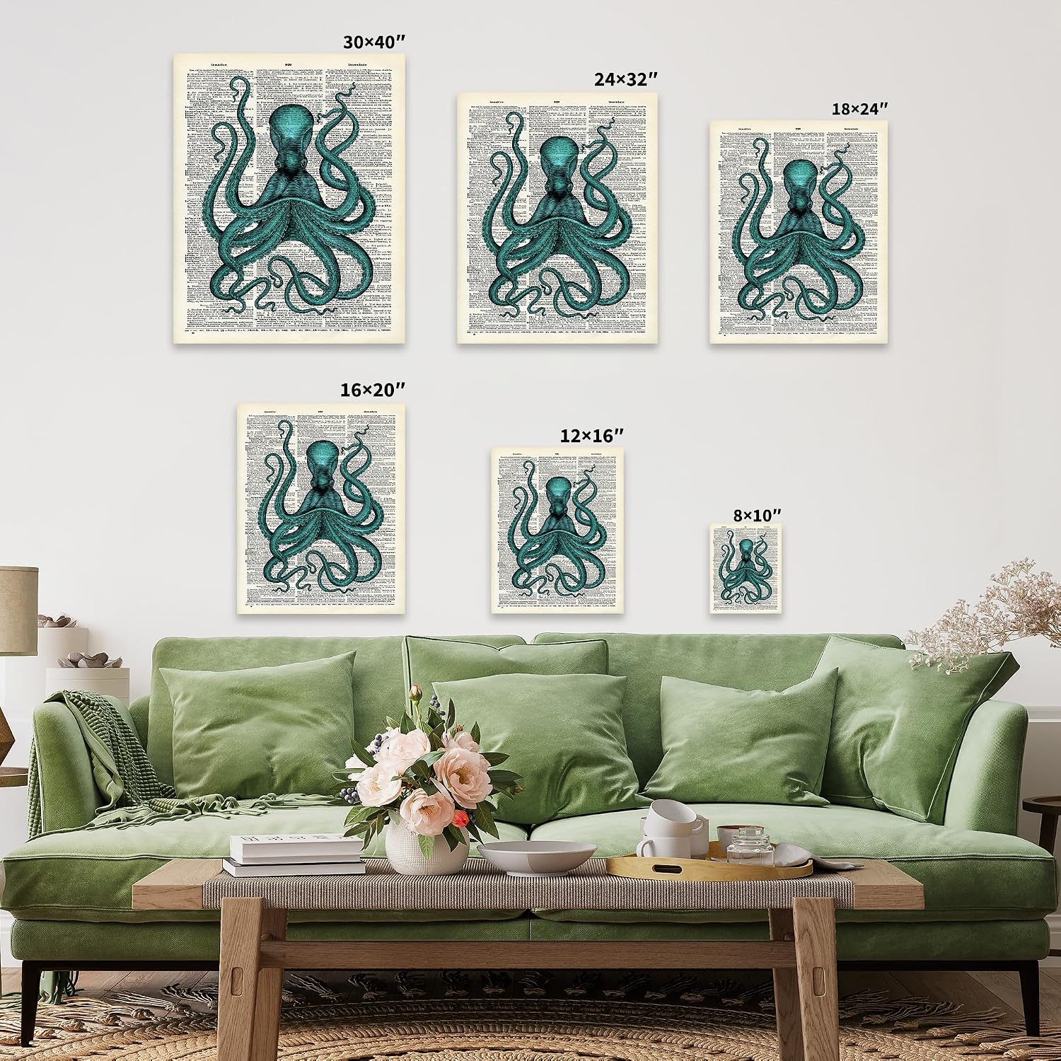 Poster Master Kraken Canvas - Turquoise Octopus Print - Dictionary Art - Gift for Him, Her, Animal Lover - Nautical Wall Decor for Bathroom, Ocean or Beach House - 8x10 STRETCHED Canvas