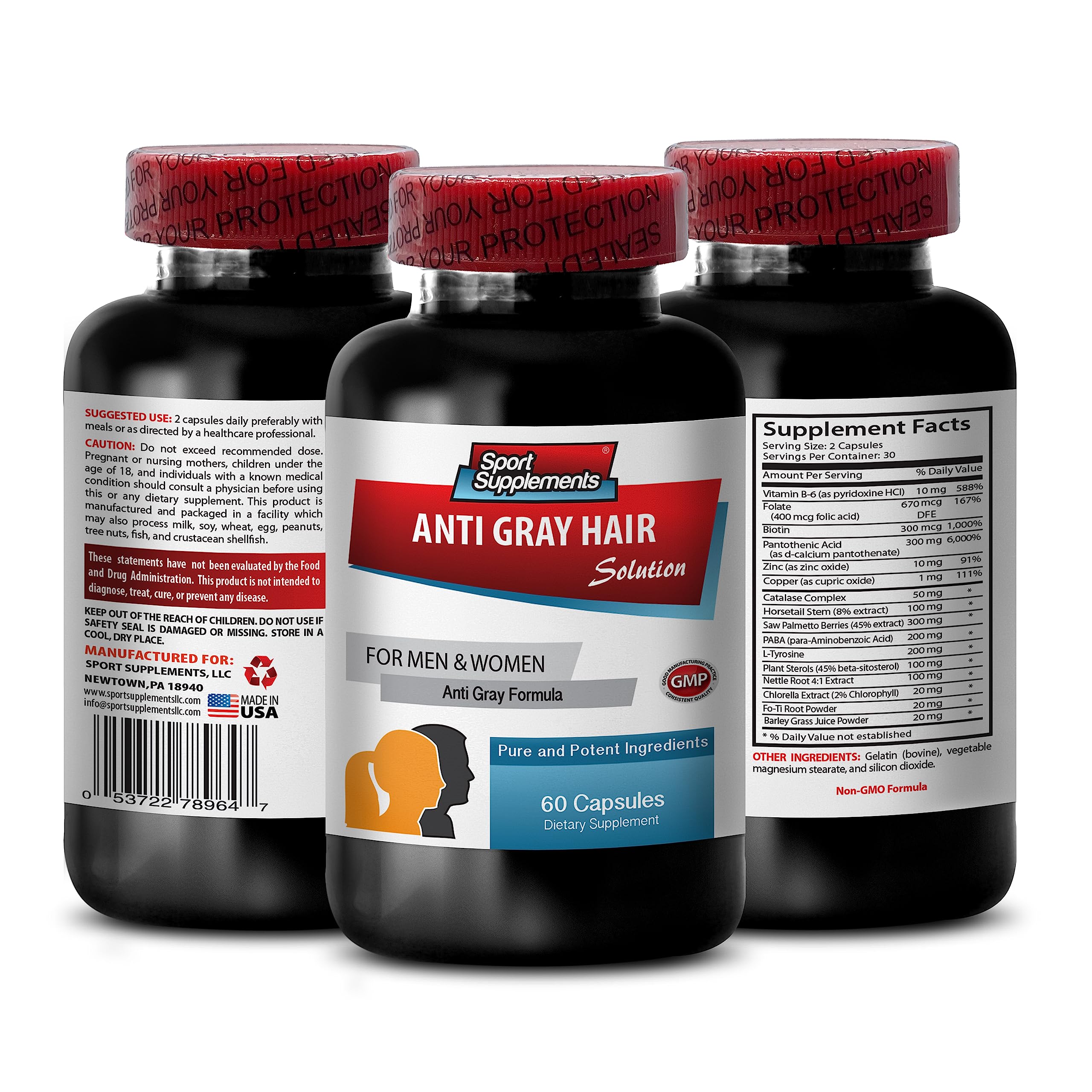 gray hair supplement to reverse - ANTI-GRAY HAIR SOLUTION - vegetable hair dye for gray hair, horsetail herb for hair growth, saw palmetto for men hair loss, nettle leaf for hair growth 1B 60Capsules