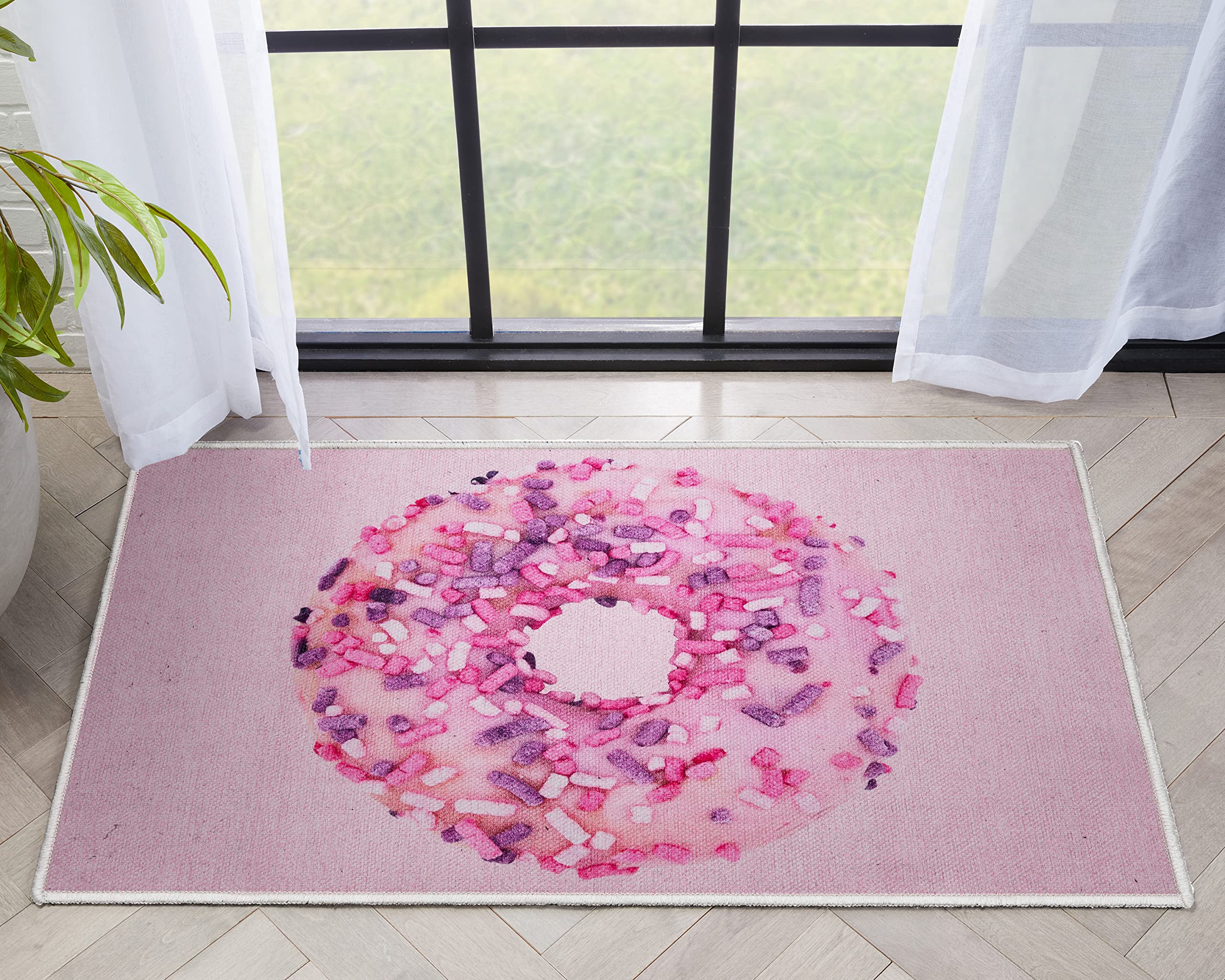 Well Woven Donut with Sprinkles 2' x 3' Pink Doormat Accent Rug