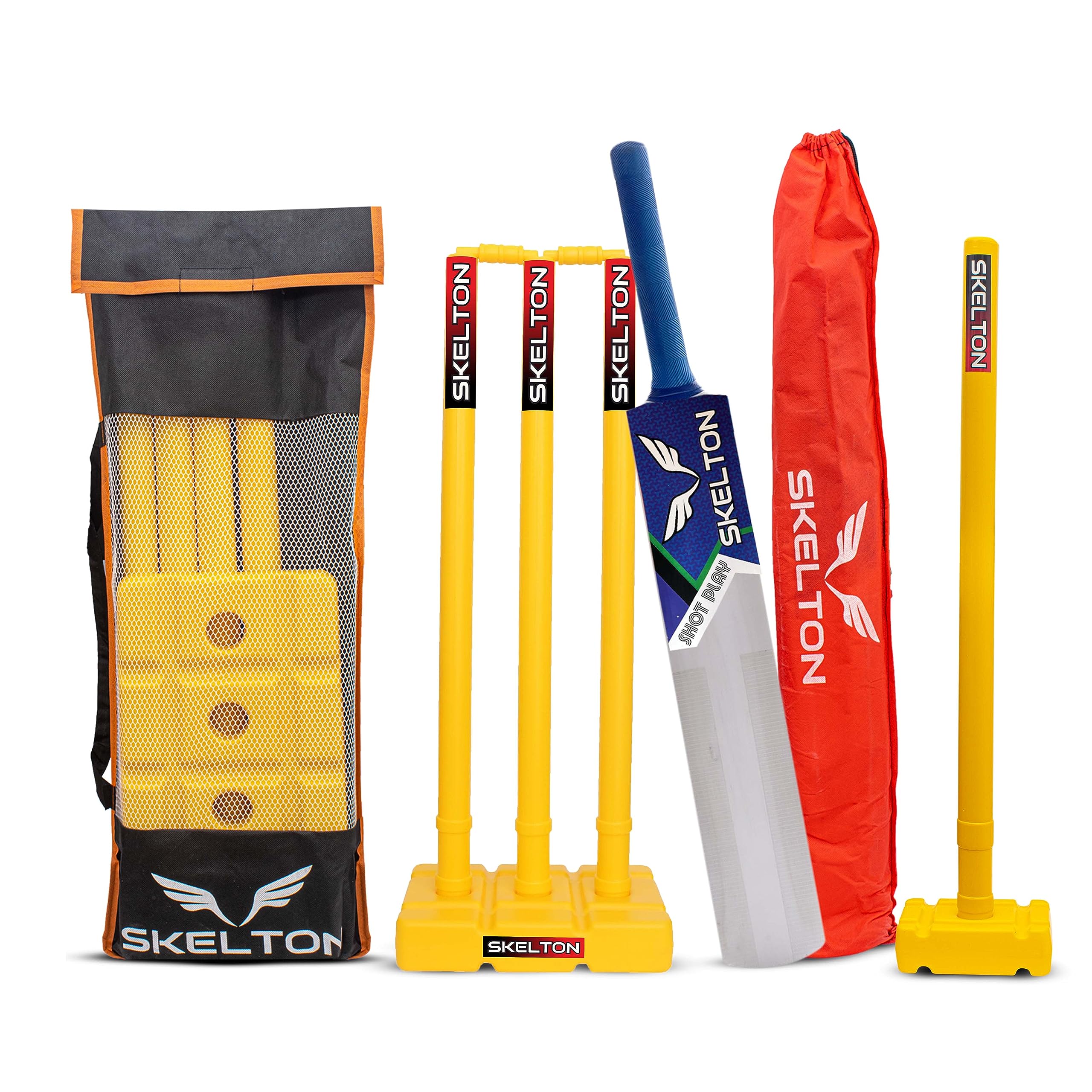 Skelton Cricket Kit Wooden Bat,Balls, Plastic Wickets and Bat Cover for Cricket Standard Wickets for Cricket Ground | Plastic Wickets Four Set | Bat Size-5 | (Wooden_Bat_Cricket_FourWicket_Combo_4) (B0CCNLW9M1) Amazon Price History, Amazon Price Tracker