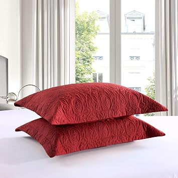 MarCielo 2-Piece Embroidered Pillow Shams, Decorative Microfiber Pillow Covers Set, Standard Size (Red)