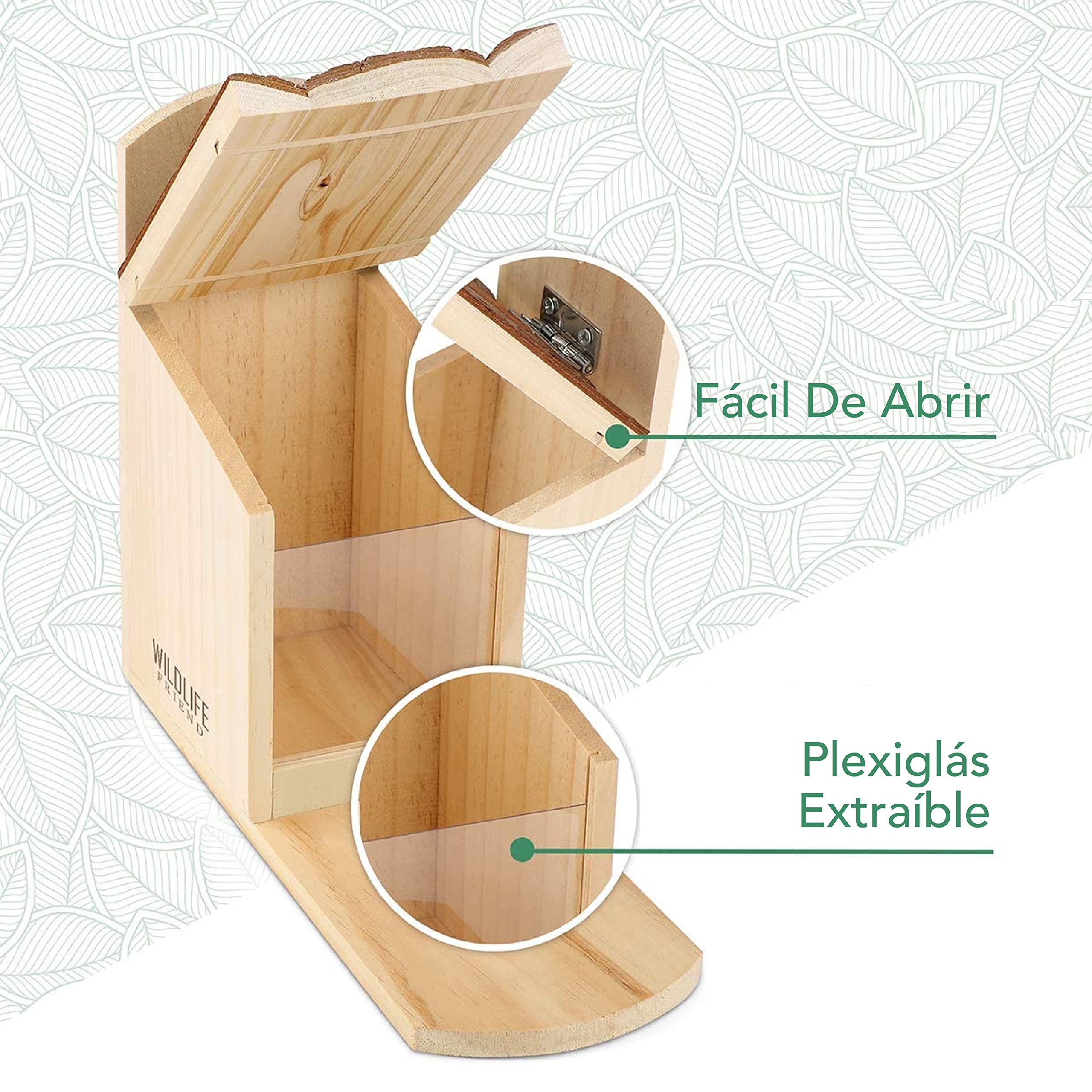 WILDLIFE FRIEND I Comedero para Ardillas - de Madera de Pino con Techo de Corteza - Estación de Alimentación, Alimentador de Ardilla