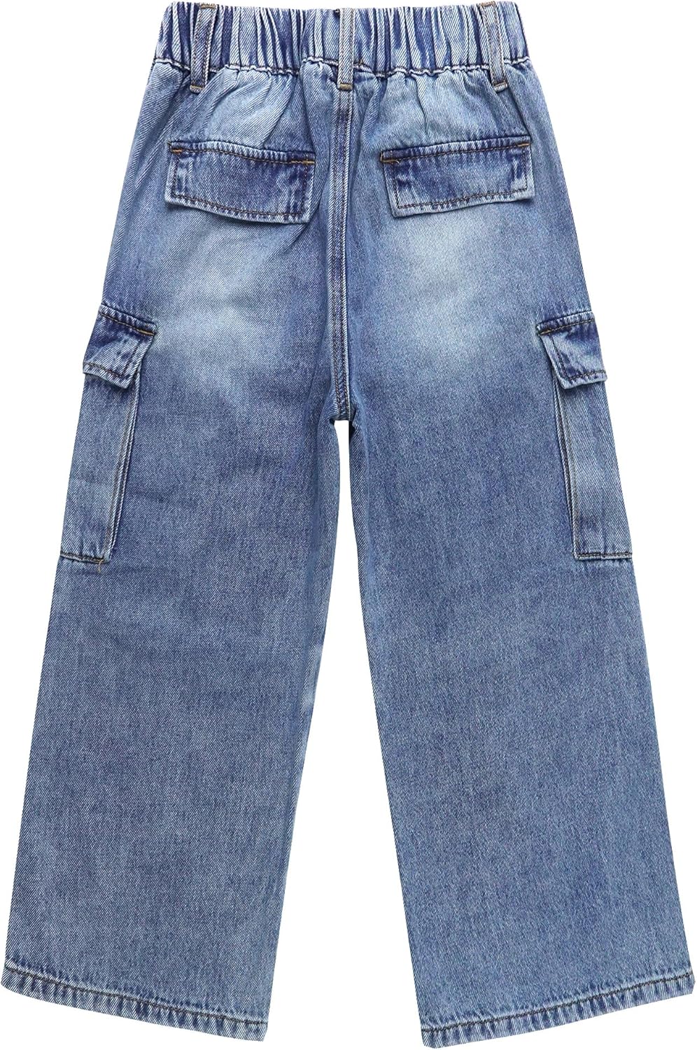 KIDSCOOL SPACE 6-Pocket Girls Wide-Leg Denim Pants, 5-14T Ribbed Waist with Opening On Leg Cargo Jeans - Image 2