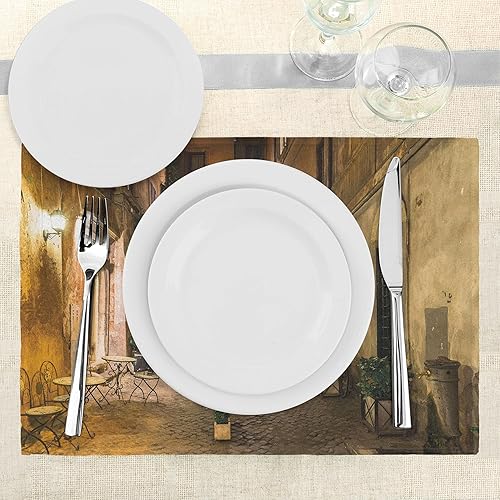 Miniatura 9 de Ambesonne Juego de 4 alfombrillas rústicas, flores de temporada cálidas en madera fragilidad de primavera, manteles individuales de tela lavable