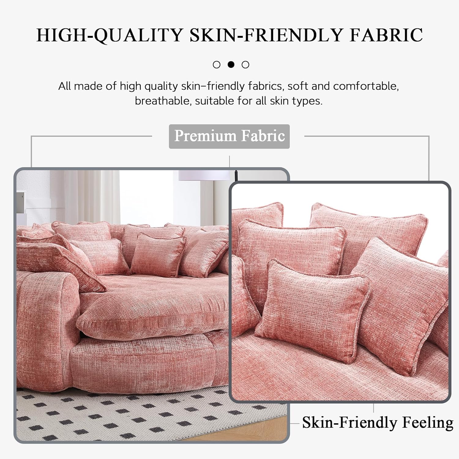 81.1" W Oversized Round Chair, Swivel Accent Chair Extra Large Knitted Chenille Living Room Chair (Pink)