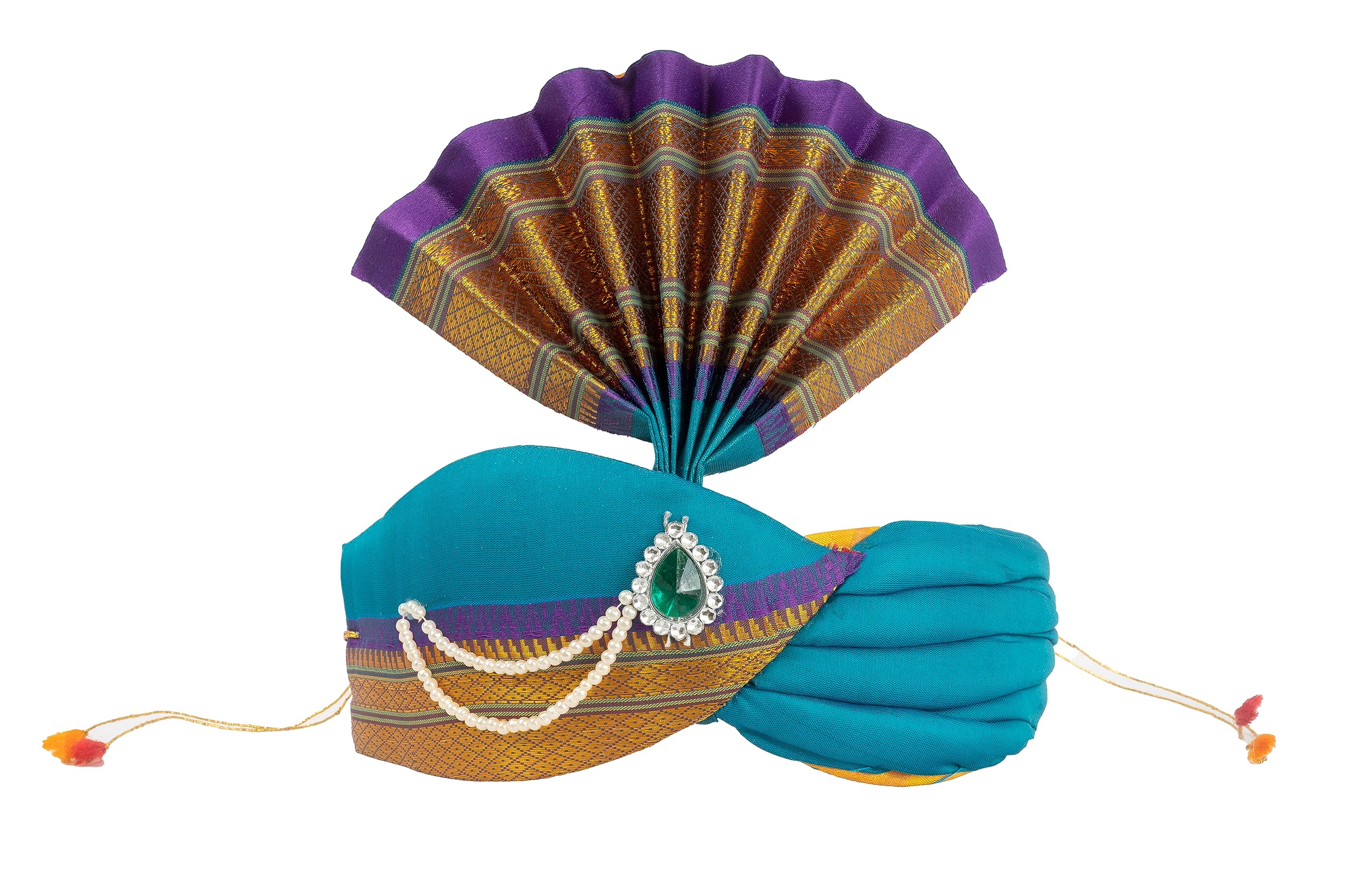PUNYATVA Ganesh Feta Mukut (Turban, Silk, Blue) / Adjustable Ganesh Pheta, Gauri Ganpati Festival Decoration Accessories, Jewellery, Crown, Makhar, Traditional Pagdi, God Idol Headgear