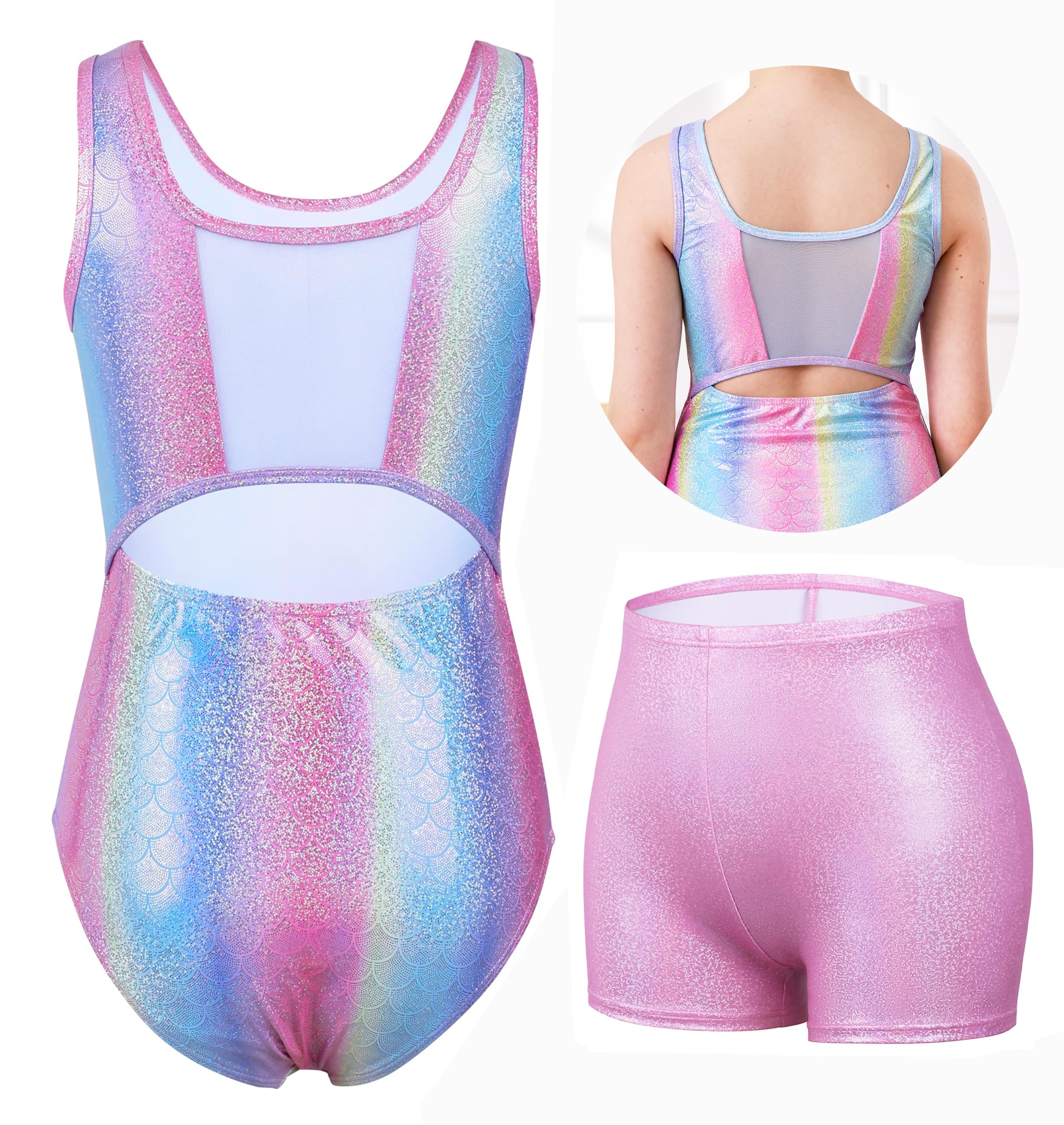 beautyin Leotardos de gimnasia para niñas, unitardos de baile, ropa deportiva con pantalones cortos