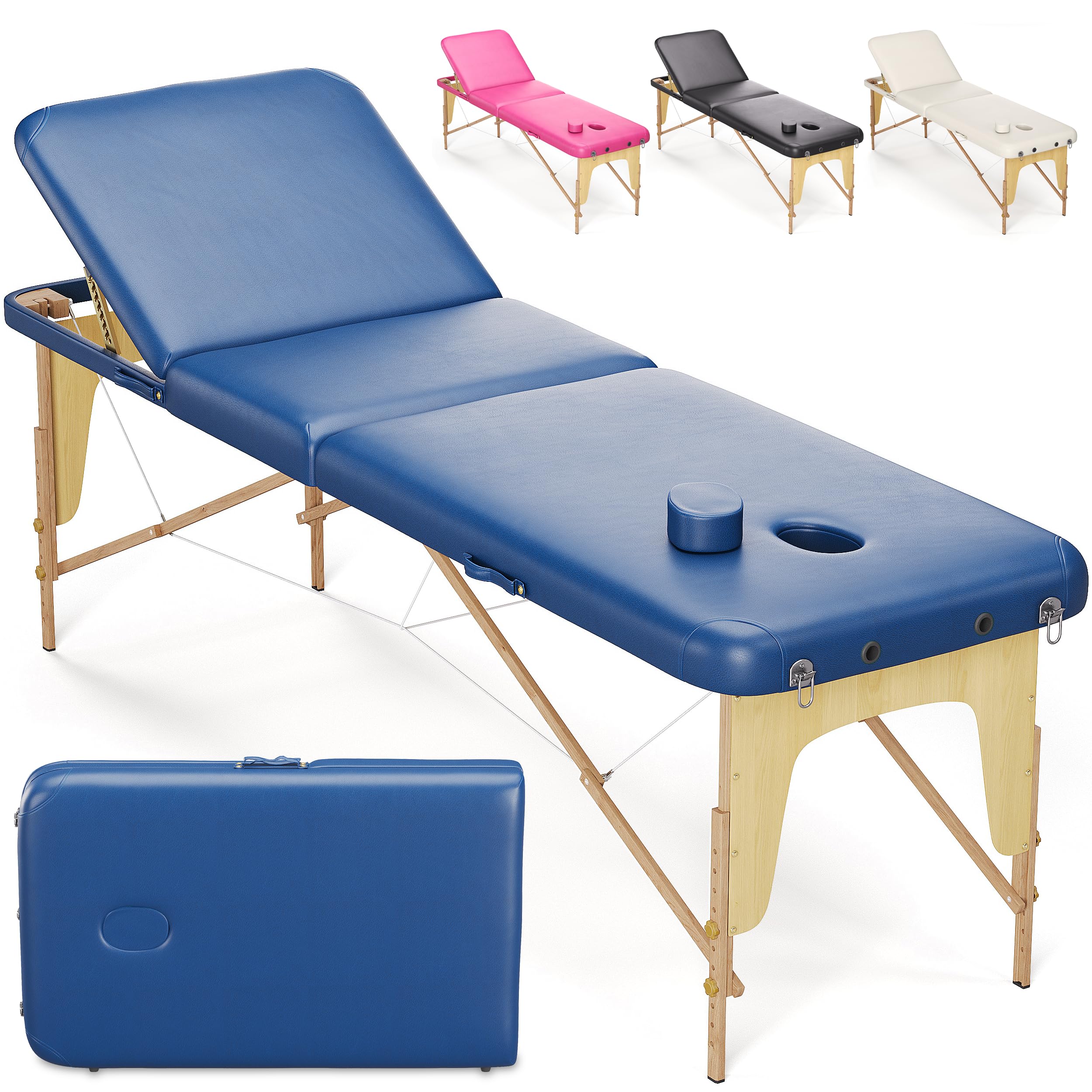 Beltom® Mobile Massageliege Massagetisch 3 zonen Basic 185 x 60 cm. - Licht 14,3 kg. - massagebed massageleuning Massagebank klappbar Kosmetikliege - Blau