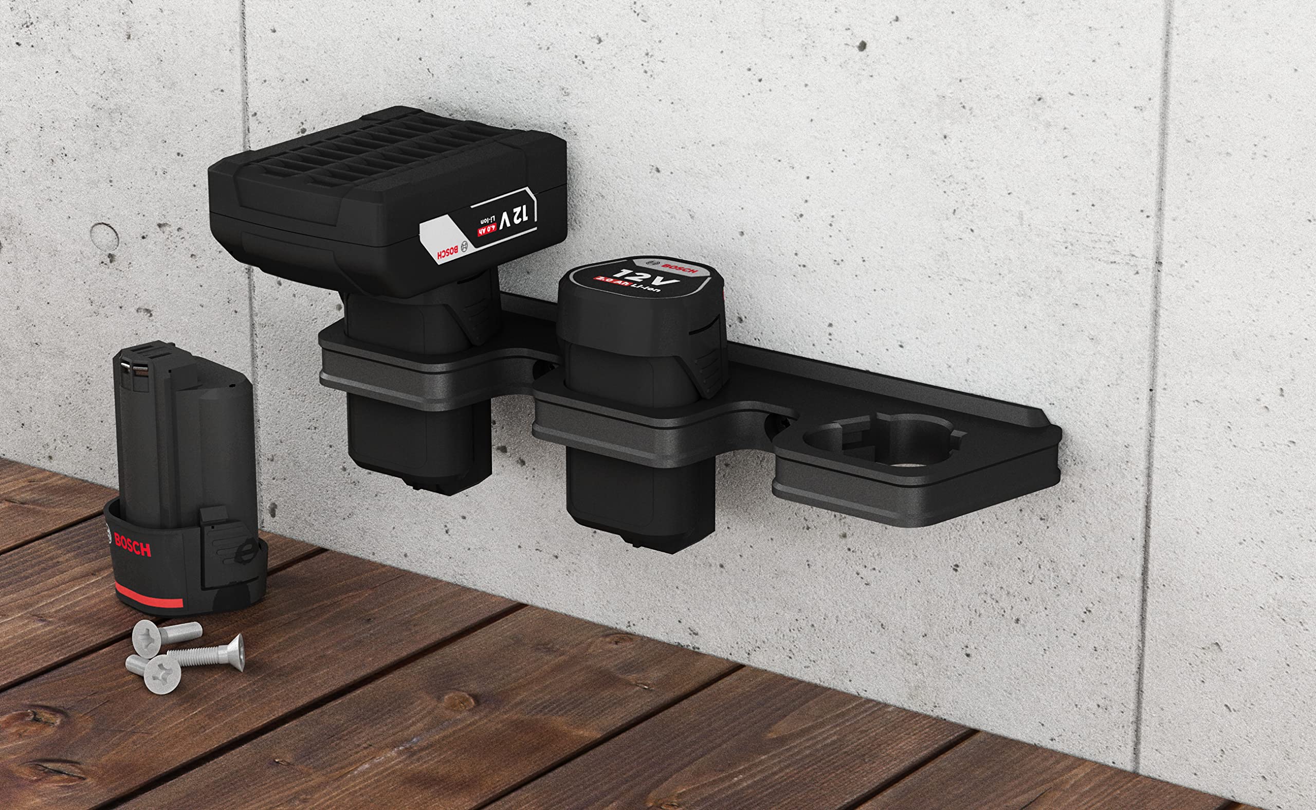 NewGround Designs Supporto da parete a batteria adatto per batterie Bosch Professional da 12 V (serie blu GBA), prodotto in Germania (3 batterie)