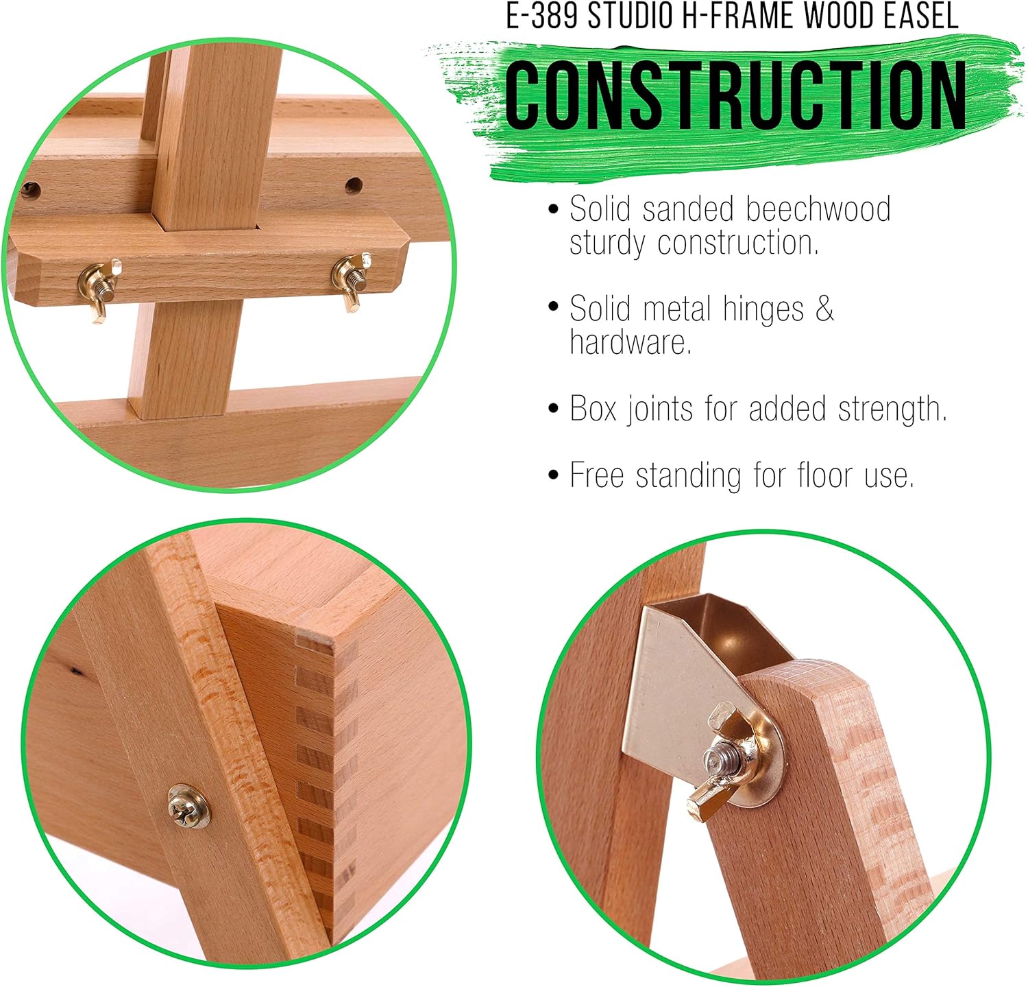 U.S. Art Supply Large Wooden H-Frame Studio Easel with Artist Storage Drawer and Shelf - Mast Adjustable to 75" High, Sturdy Beechwood Canvas Holder Stand - Organized Painting, Drawing Sketching