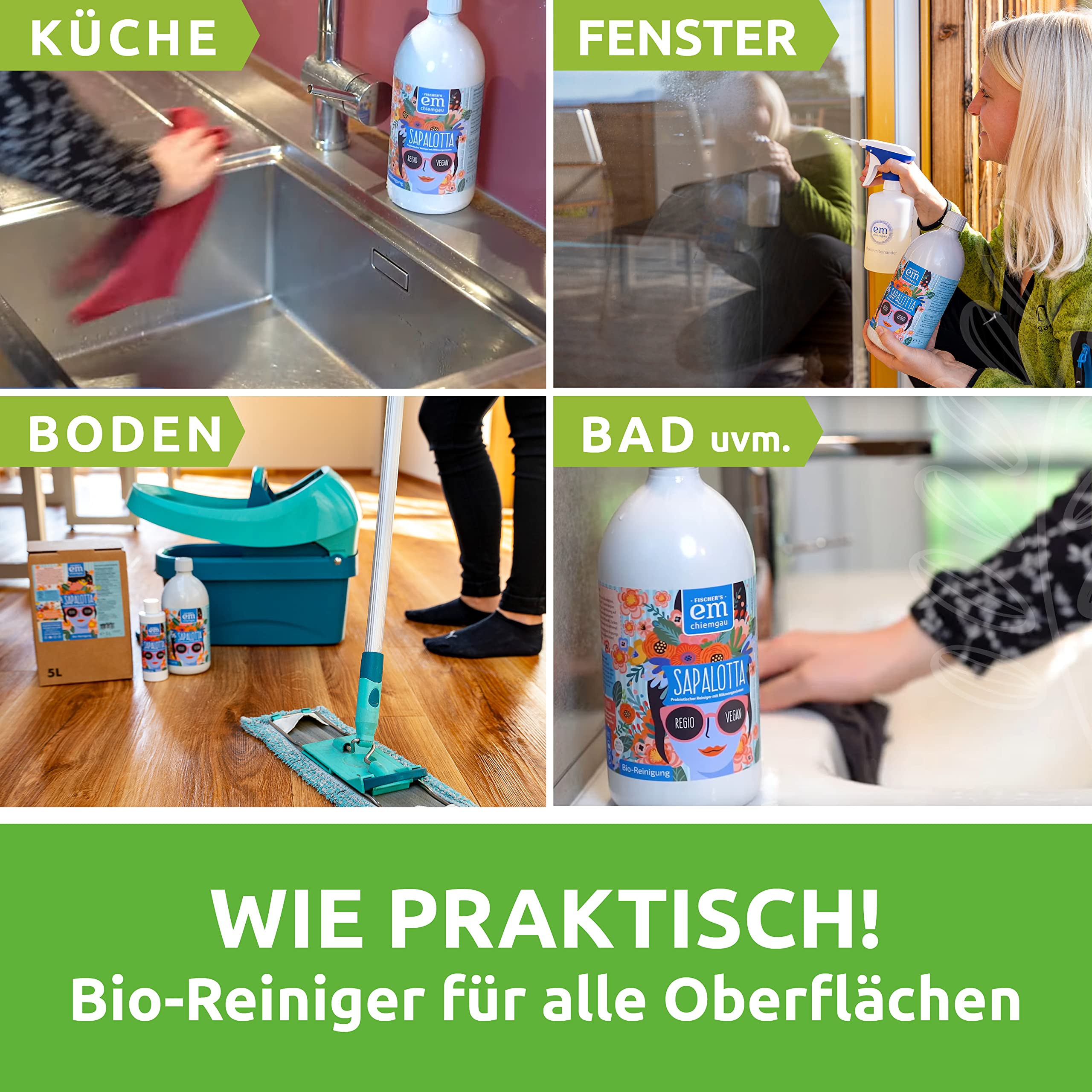 Fischer's EM-Chiemgau Sapalotta – Regionaler Allzweckreiniger mit Effektiven Mikroorganismen 5 L BiB – Seifenkraut & Efeu – Probiotischer Reiniger für alle Oberflächen – Vegan & ECOCERT zertifiziert