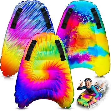 JAMBO 3 Pack Inflatable Surf Body Boards with Handles for Water Slides, Boogie Boards for Beach, Pool, Lake & Slip Slides, Lightweight Floating Water Toys for Kids & Adults