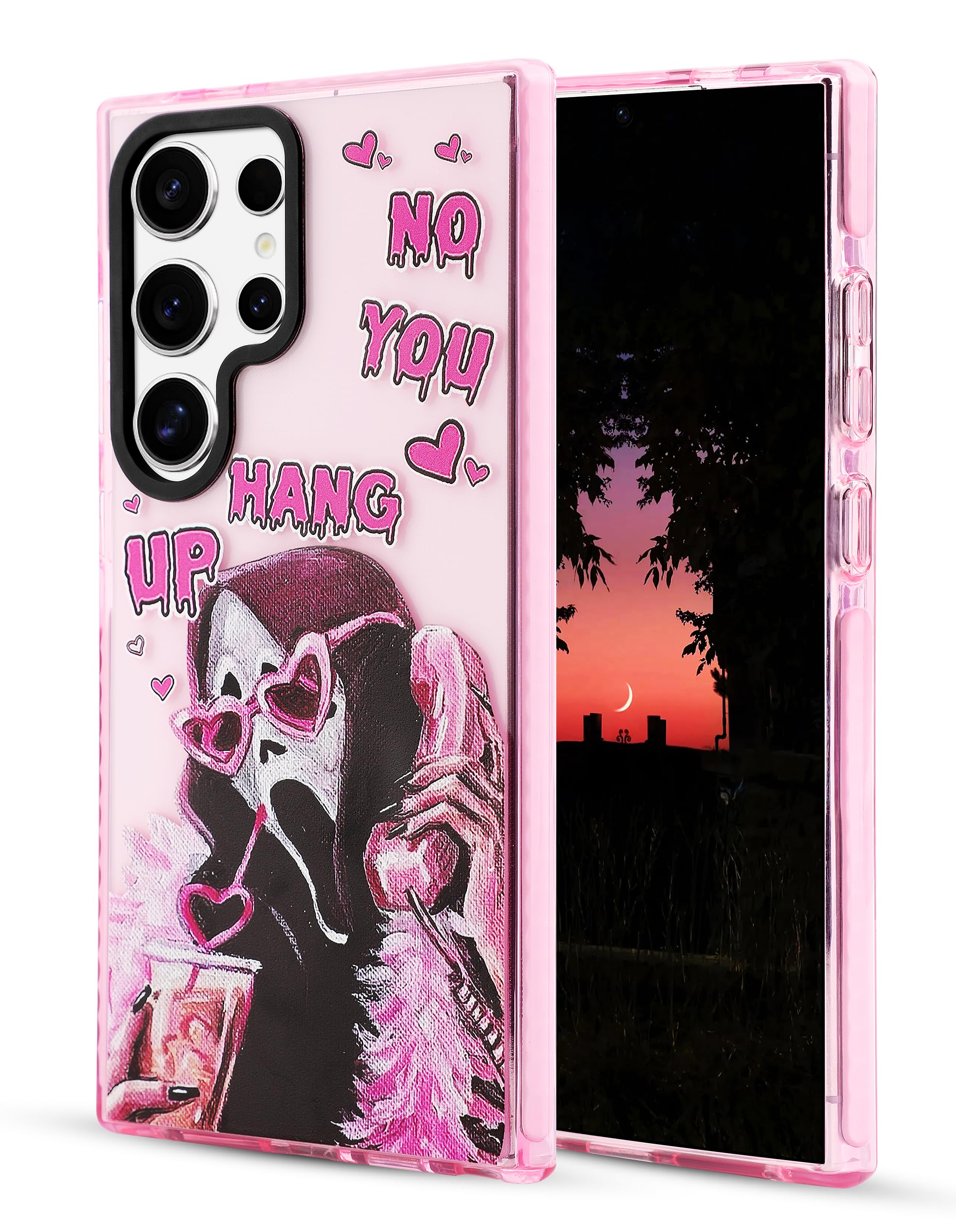 Yebowe Case for Samsung Galaxy S23 Ultra, Cute Scream Horror Skeleton Skull Design, Aesthetic Funny Cartoon Protective Cover for Women and Girls, Pink