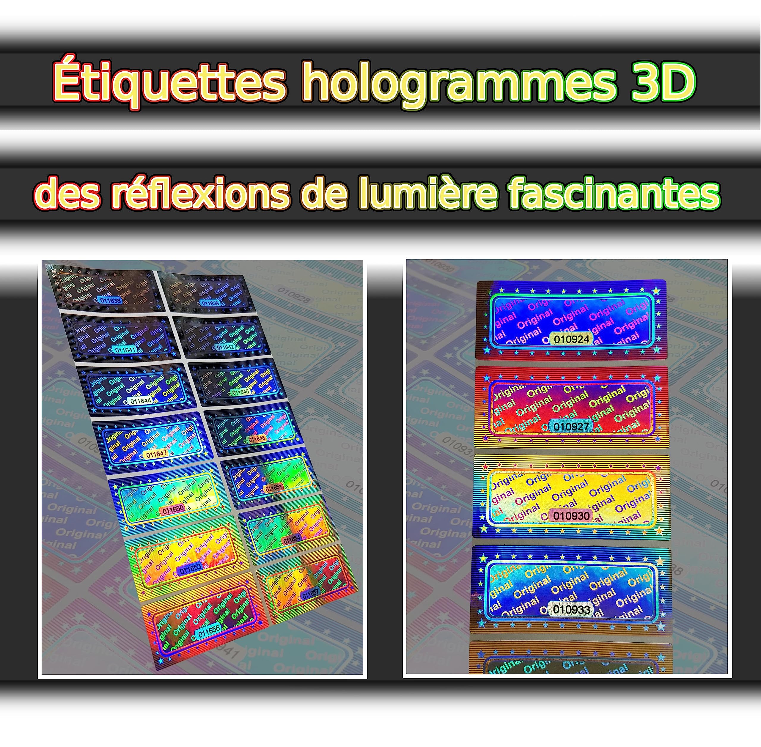 Hologramme 3D Sceau Original 46x20mm Argent Brillant - 1000 pcs Sceau de Sécurité Autocollant