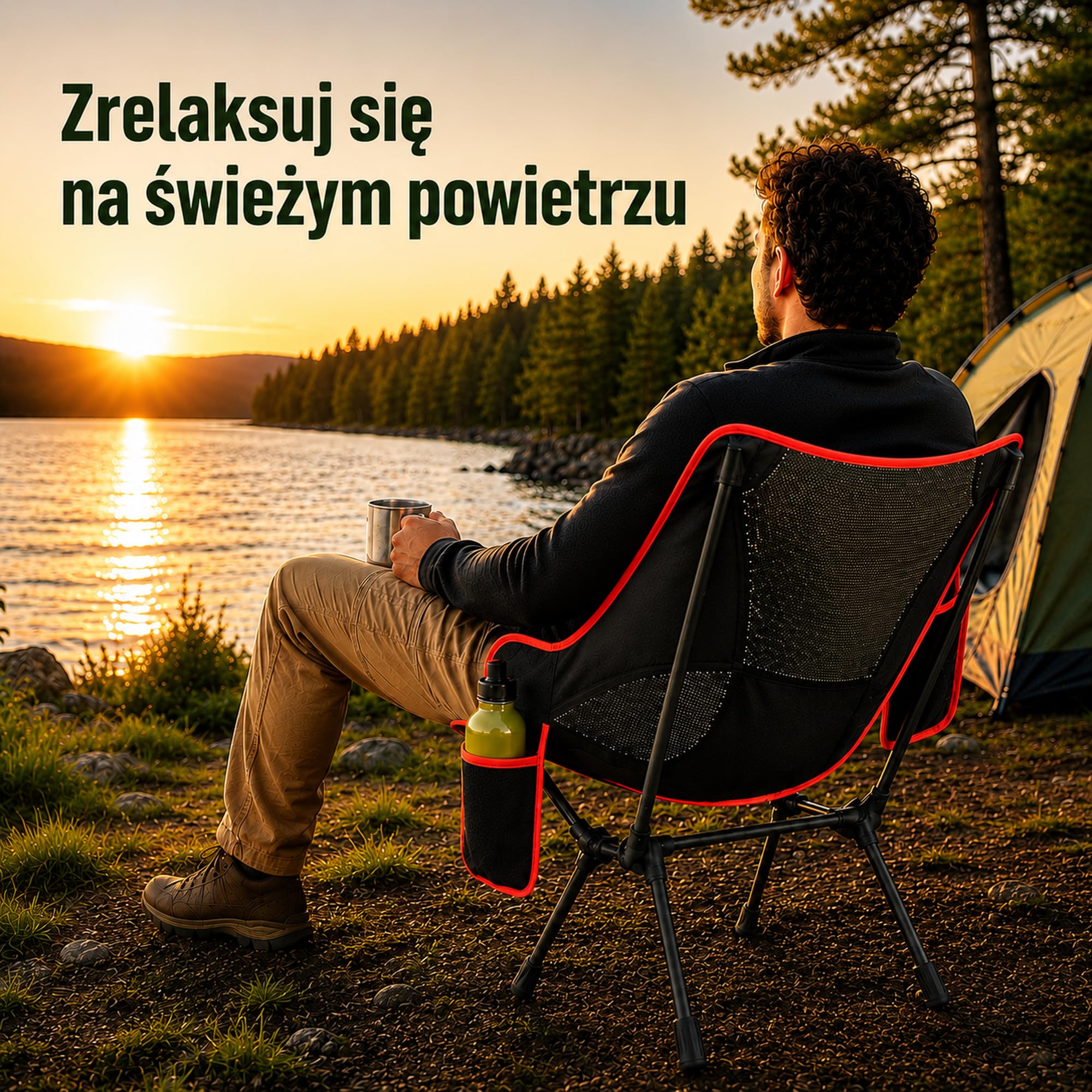 Składane Krzesło Kempingowe Lekkie 1,59 kg, Przenośny Moon Chair 900D z Torbą i Kieszenią Boczną, na Plażę Wędkowanie Piknik Ogród do 120 kg