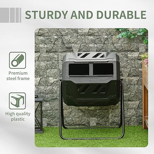 Miniatura 4 de Efficient Composting with 360 Dual Chamber Rotating Composter, 43 Gallon Capacity for Outdoor Use, Black