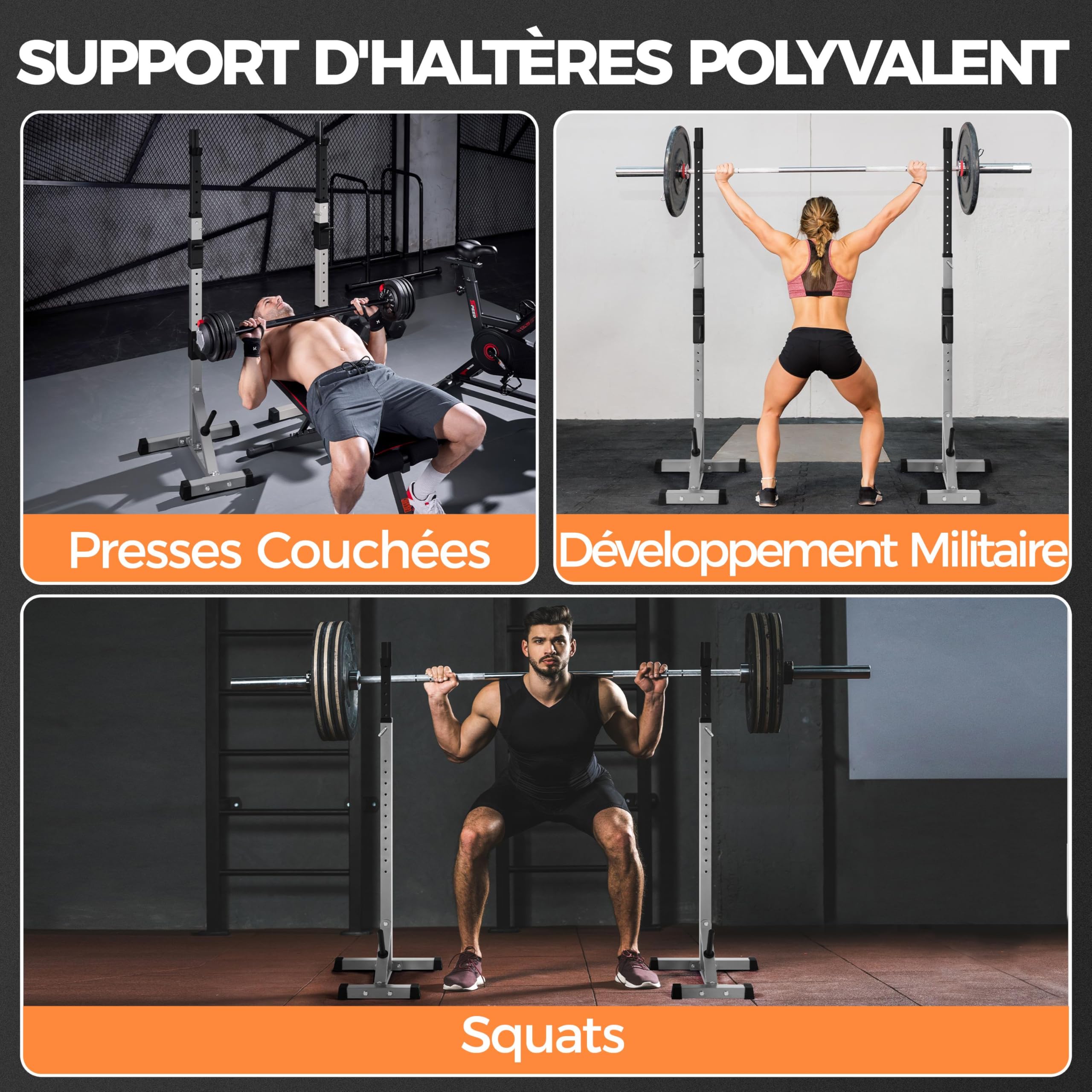 Abician Cages de Squat Support d'Haltères Repose pour Haltères Max 300 kg Haltère Réglable 14 Niveaux Rack Squat Musculation avec Barres de Support, Fitness Multifonction pour Gym, Domicile